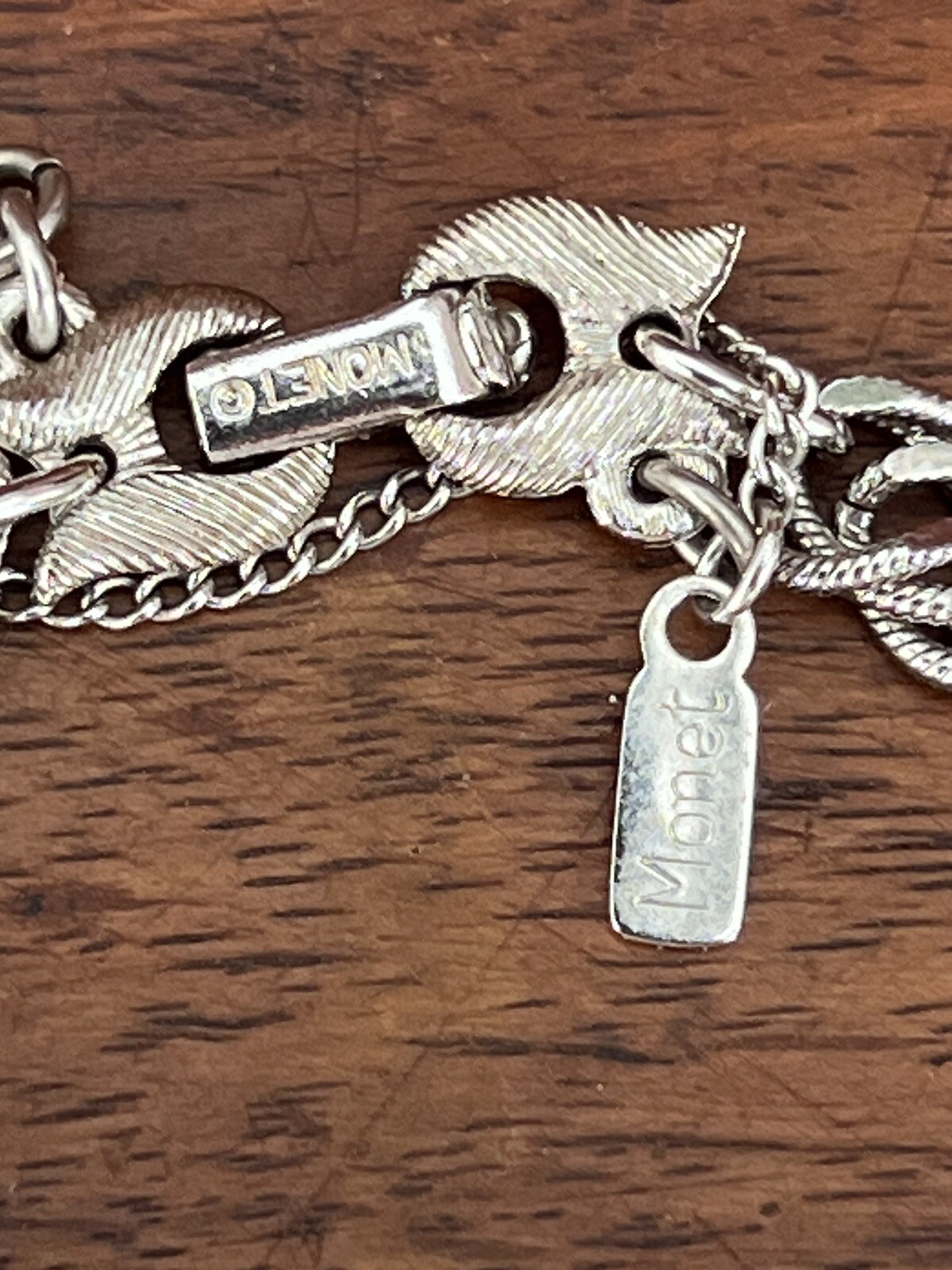 Vintage Silvertone Monet Starter Charm Bracelet Two Charms Airplane Fish 7″