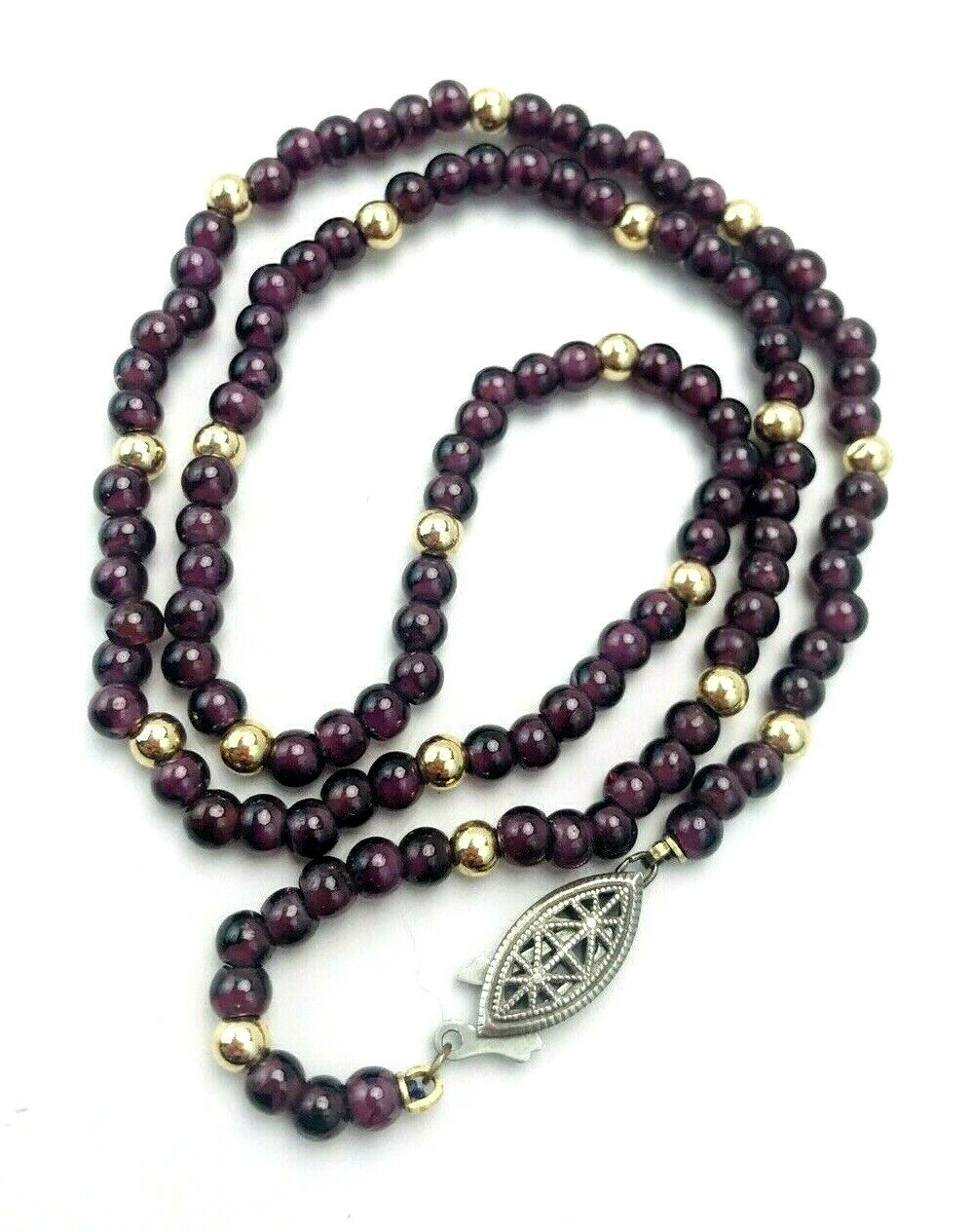 Vintage Purple Amethyst 18kt Gold Beaded Strand Necklace Sterling Silver Clasp