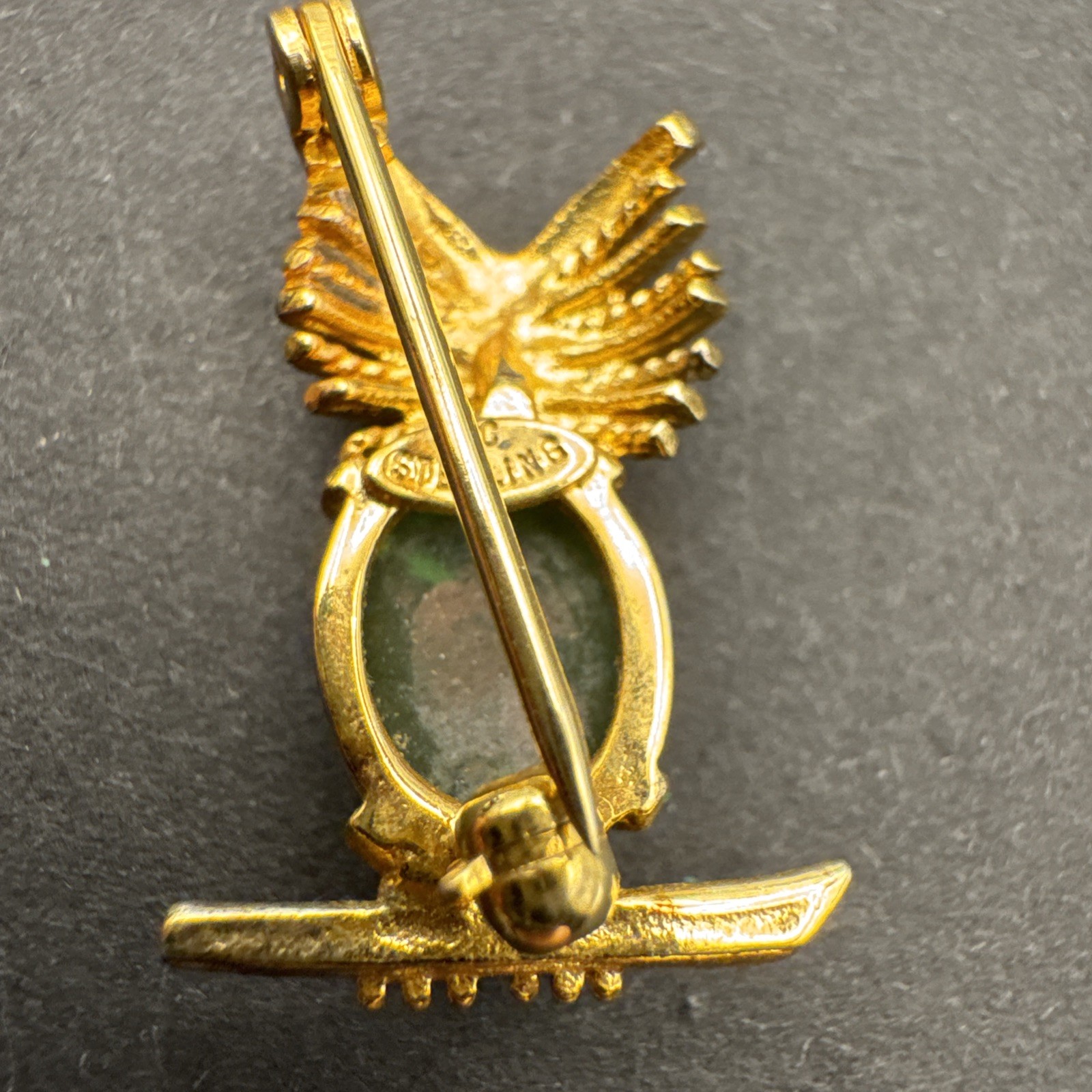 Vintage AC Jelly Belly .75” Sterling Silver Owl Pin Brooch Gold Plate