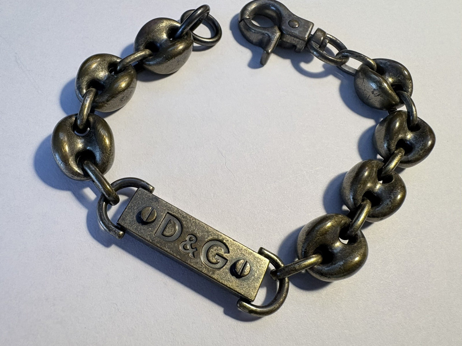 Vintage Early 2000s D&G Logo Link bracelet Bronze Toned Metal 8-1/2” Long