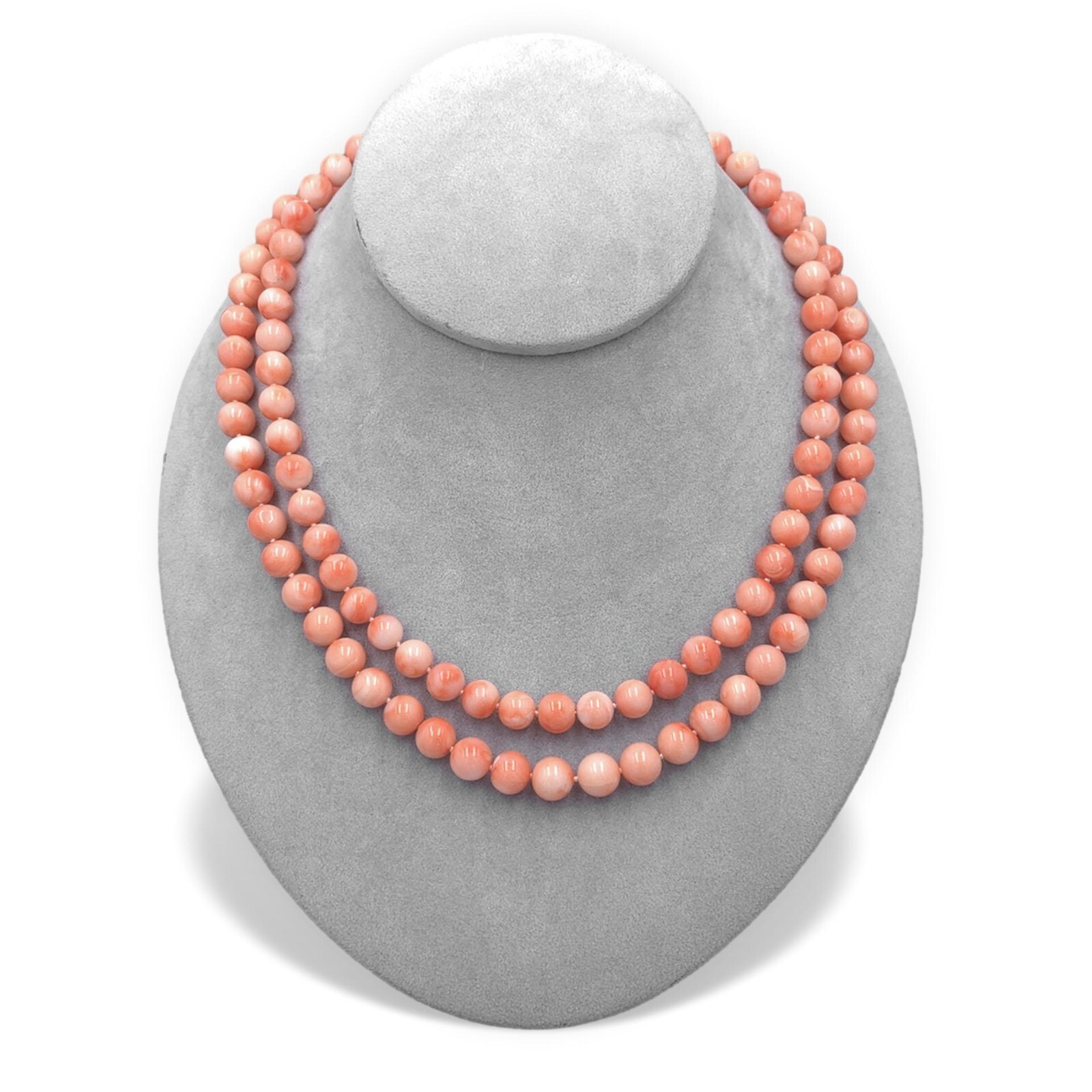 Genuine Coral Bead Double Strand Necklace 7-8mm Beads w/ 14k Gold Clasp (#J6980)