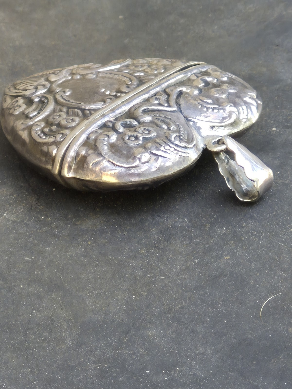 Antique Victorian Sterling Ornate Puffy Heart Pill Perfume Women’s Pendant Locke