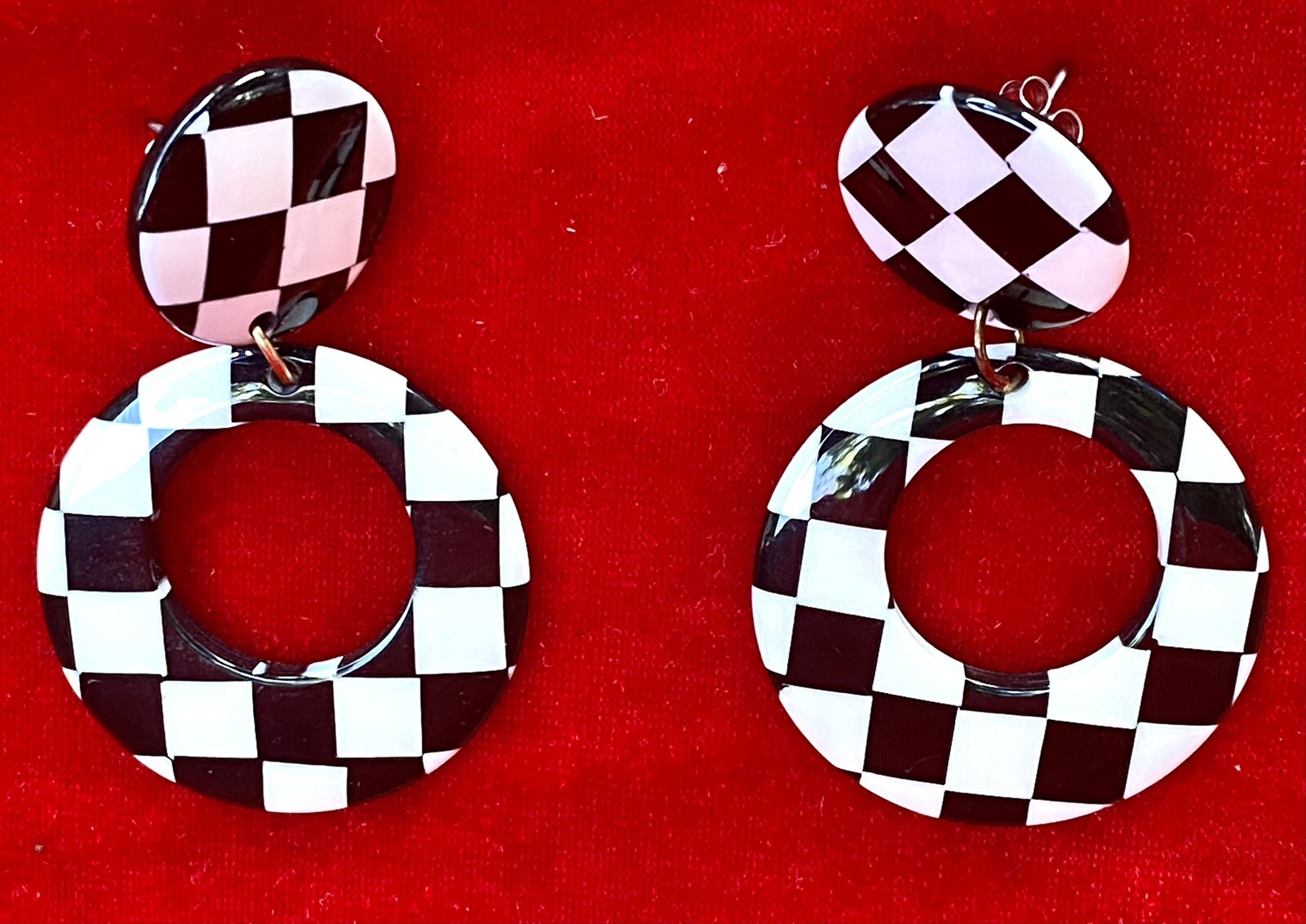 Vintage 80’s does 60’s Checkerboard Earrings pierced Hoop Ska MOD Punk Alt Goth