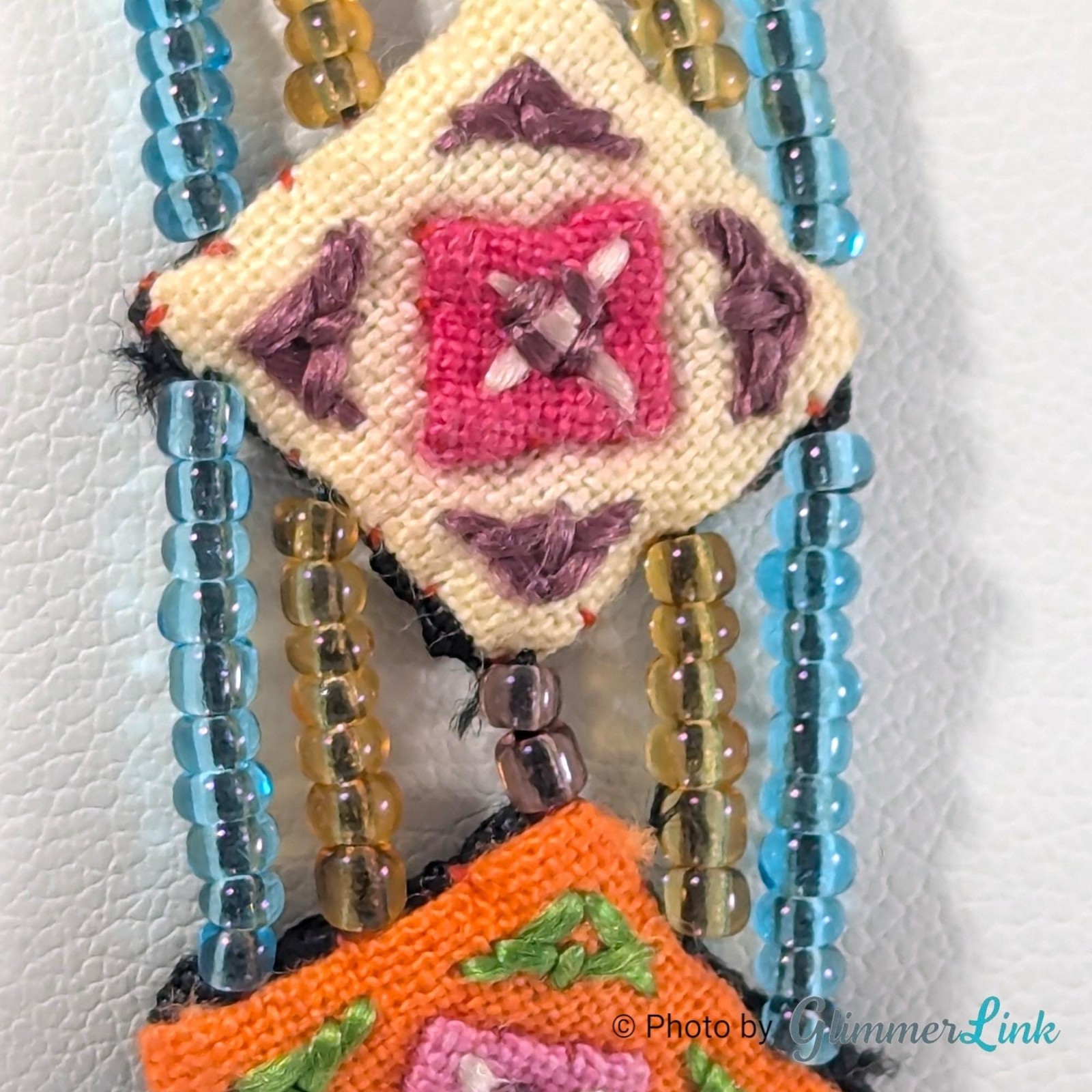 Vintage Beaded Bracelet Embroidered Textile Panels Boho Multicolor