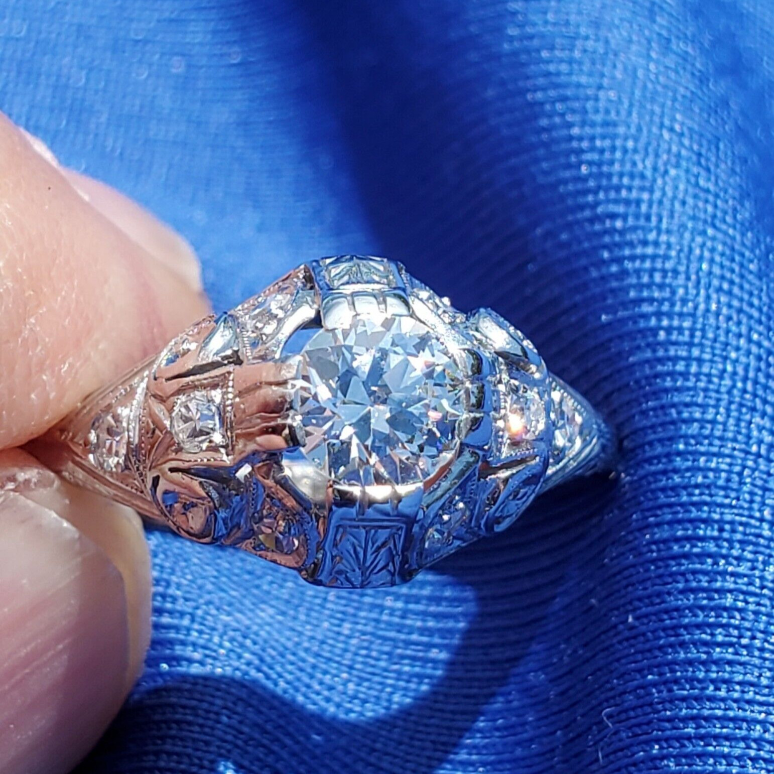 Original EARTH MINED DIAMOND art DECO Engagement Ring Vintage PLATINUM Solitaire
