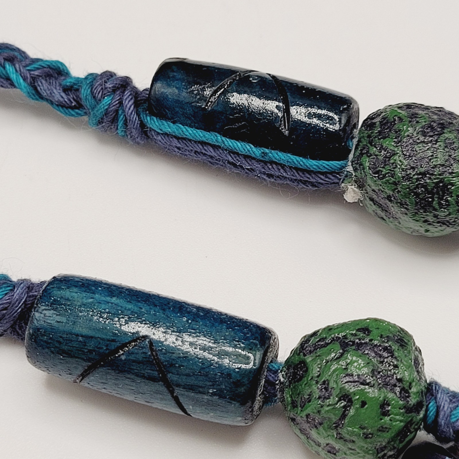 Eclectic Artsy Artisan Braided Cotton Mixed Material Beaded Vintage Necklace