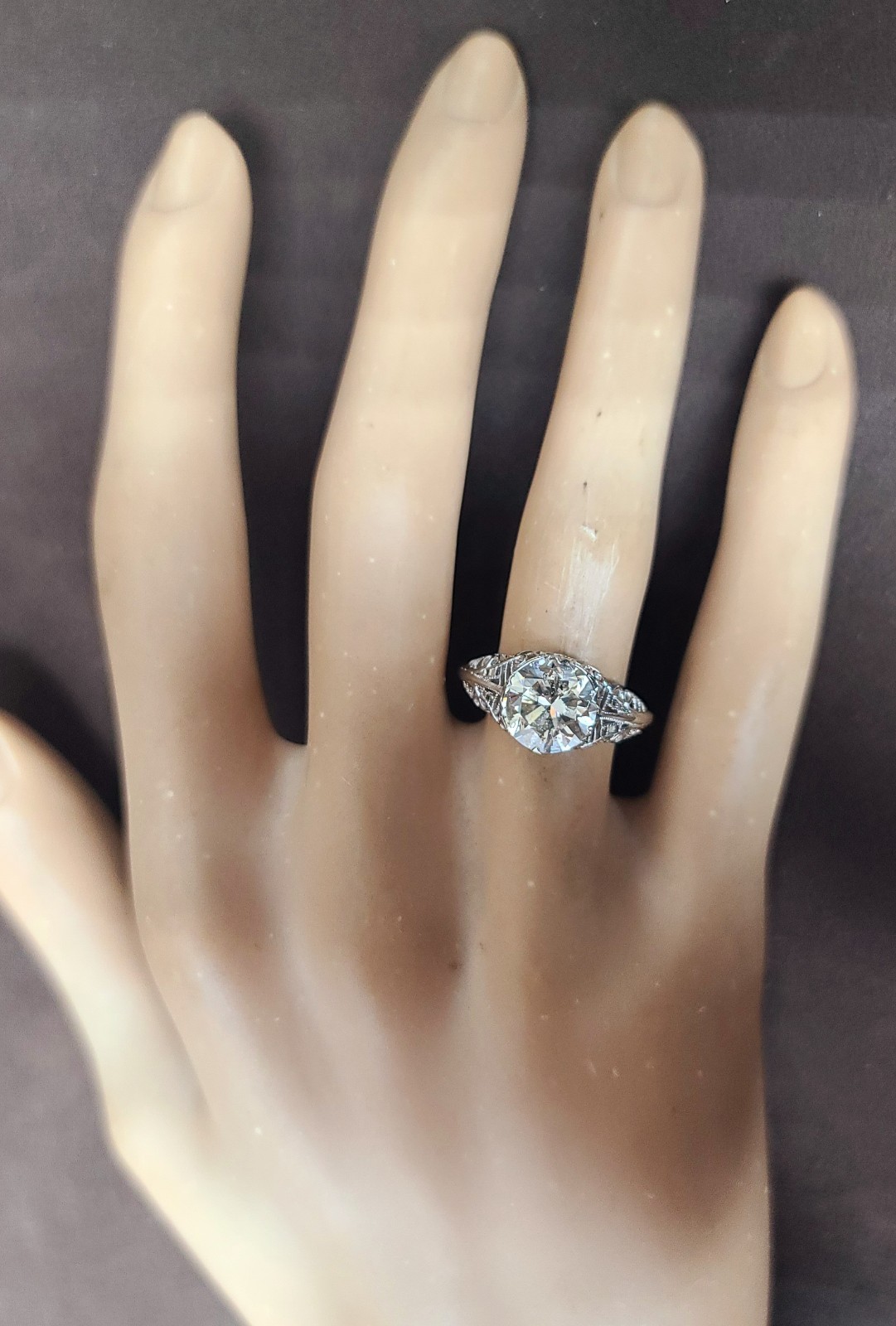 Vintage 18k White Gold Engagement Ring 2.75ct Natural Light Champagne Diamond