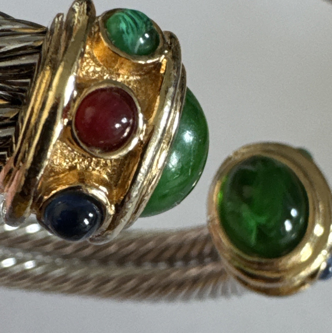 Vintage Cable Cuff Bracelet With Gripoix Glass Stones