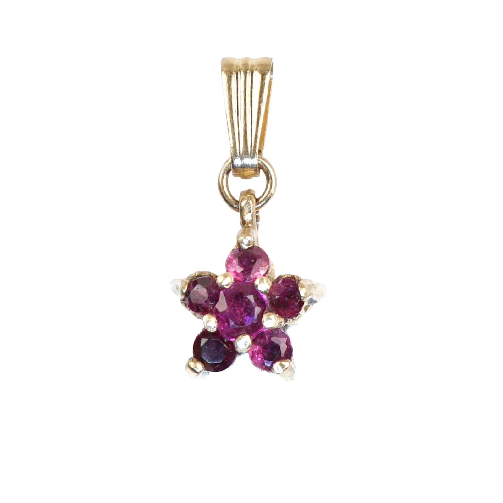 14K Solid Yellow Gold Natural Ruby Gold Star Pendant Necklace, 5 Red Rubies