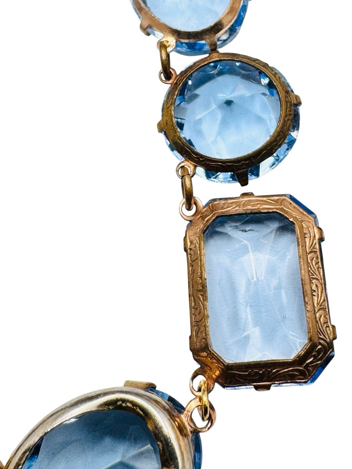 Vintage Blue Glass Rhinestone Necklace Signed Frances Hirsch Beautiful 16″