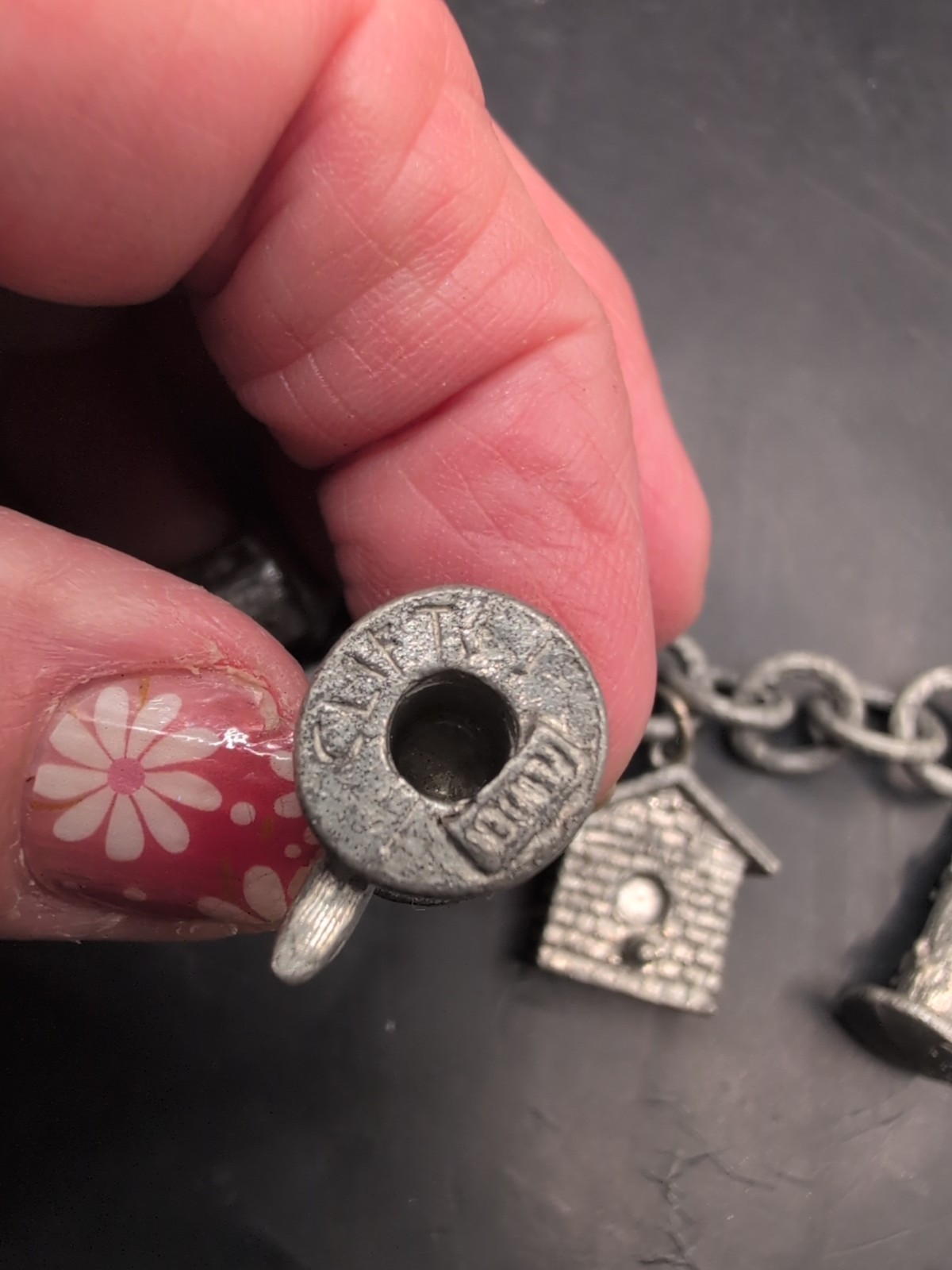 Vintage Jim Clift Pewter Signed Birdhouse/Bird Feeder Charm Bracelet Unique