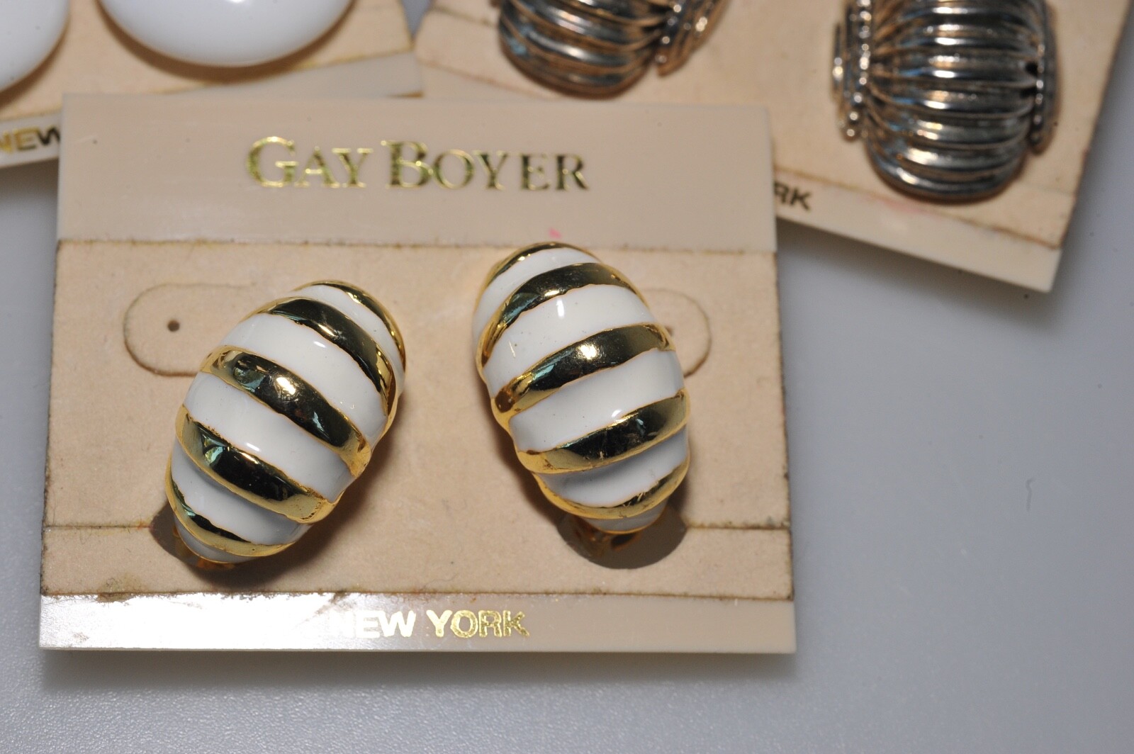 Vtg Gold silver Tone Gay Boyer Clip On Earrings retro style not signed BB18