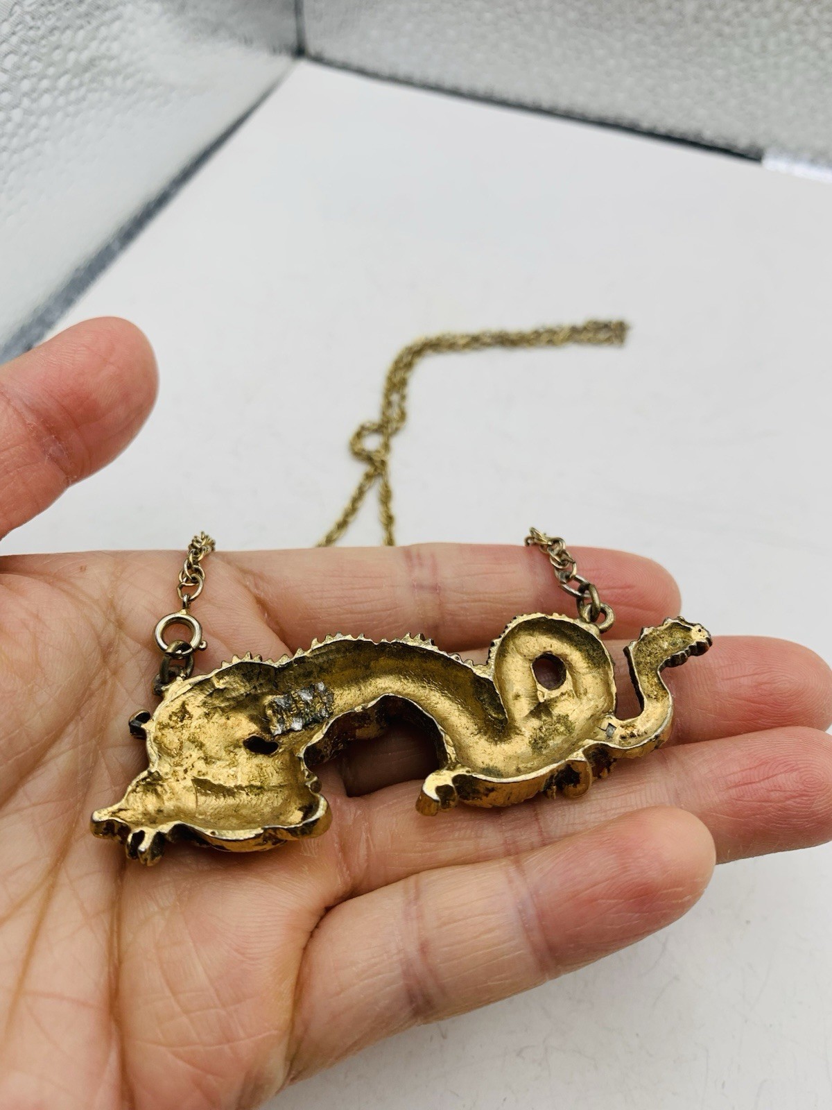 Vintage Alva Museum Replica Gold Tone Menuki Asian Japanese Dragon 18” Necklace