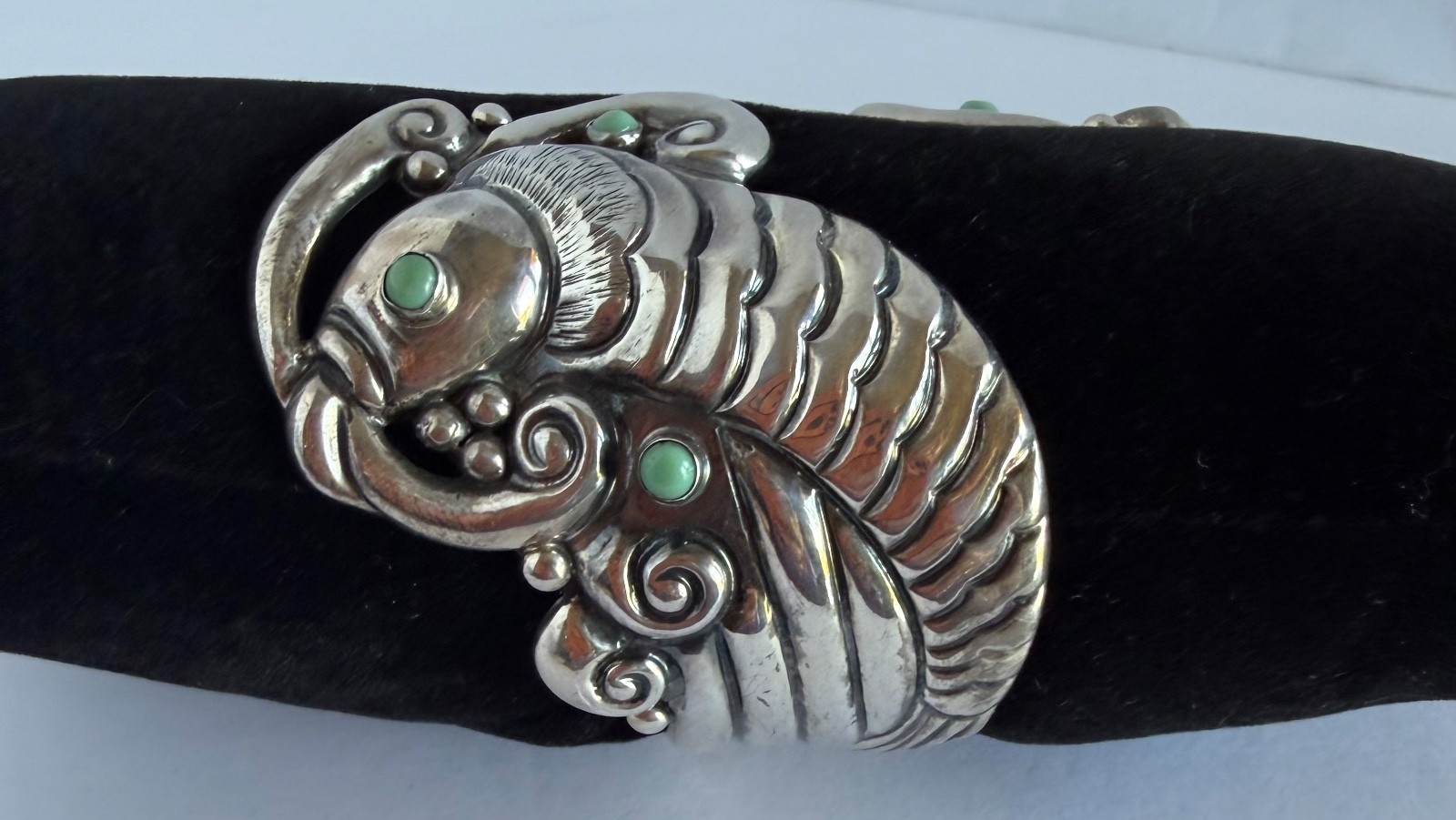 STERLING TAXCO MEXICO DOUBLE KOI FISH CLAMPER BRACELET SIGNED E.D. PICHARDO