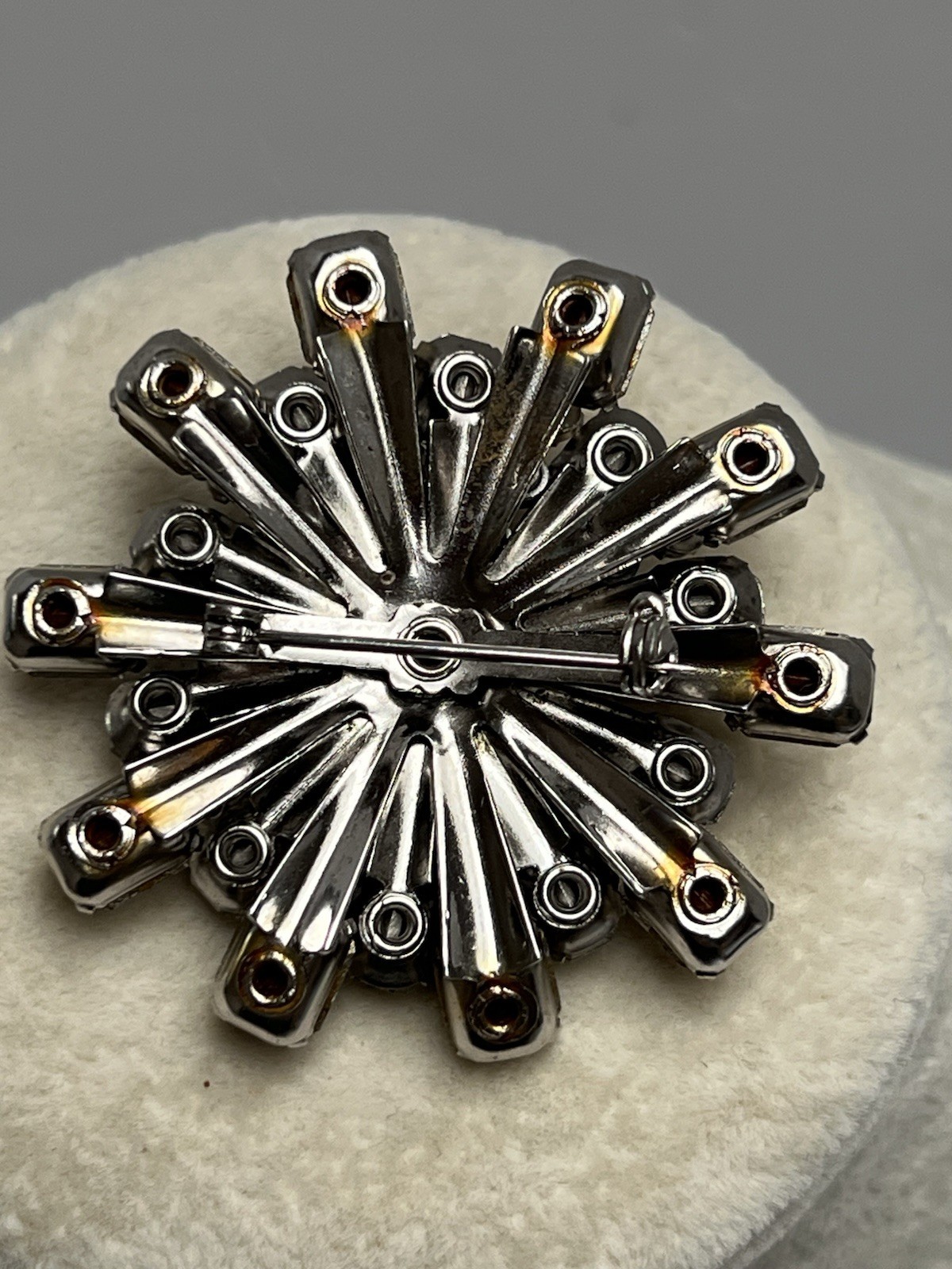 Vintage Clear Emerald Cut Rhinestone Brooch Silver Tone 2”