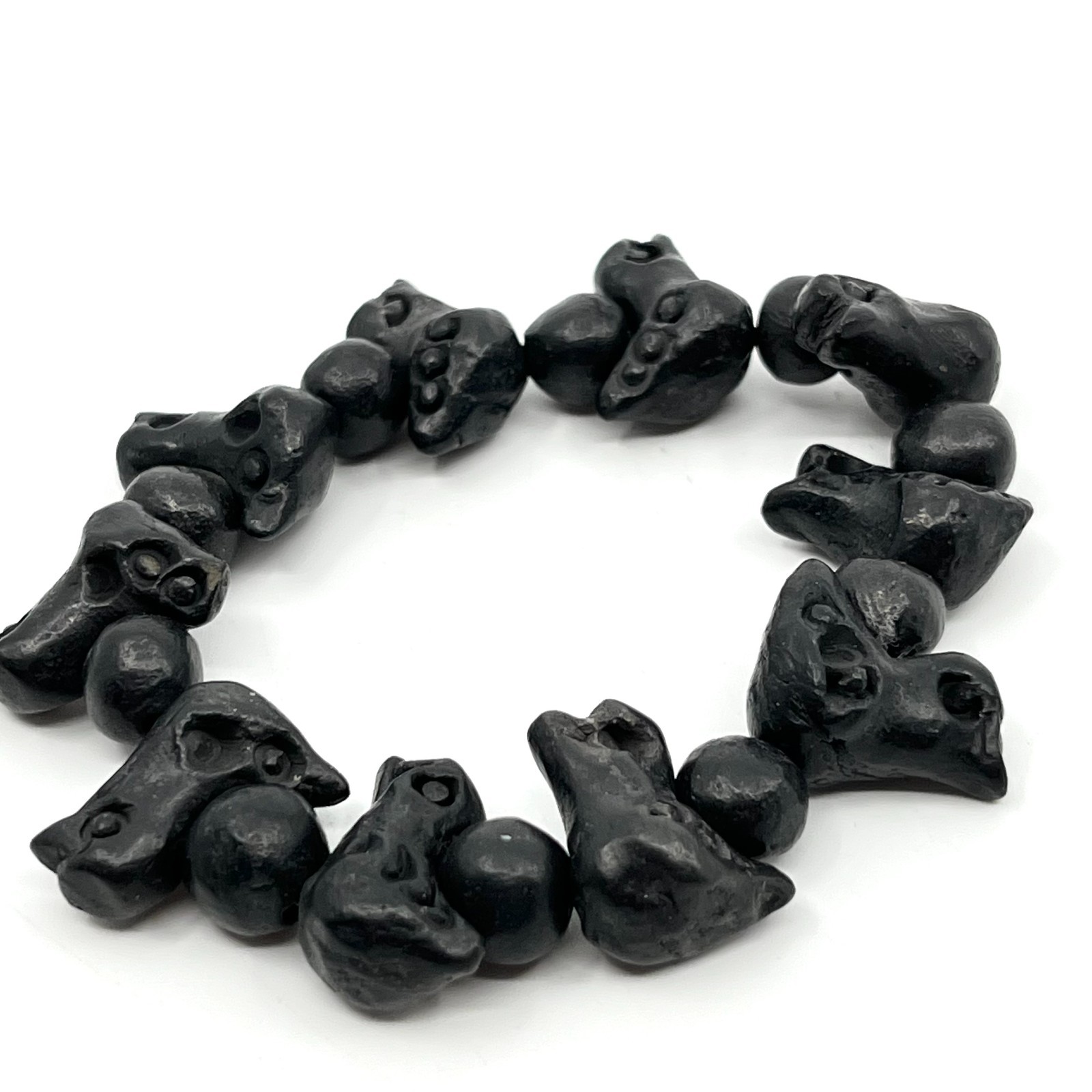 Vintage Tribal Black Bird Skull Beaded Stretch Bracelet Goth Grunge Retro Style