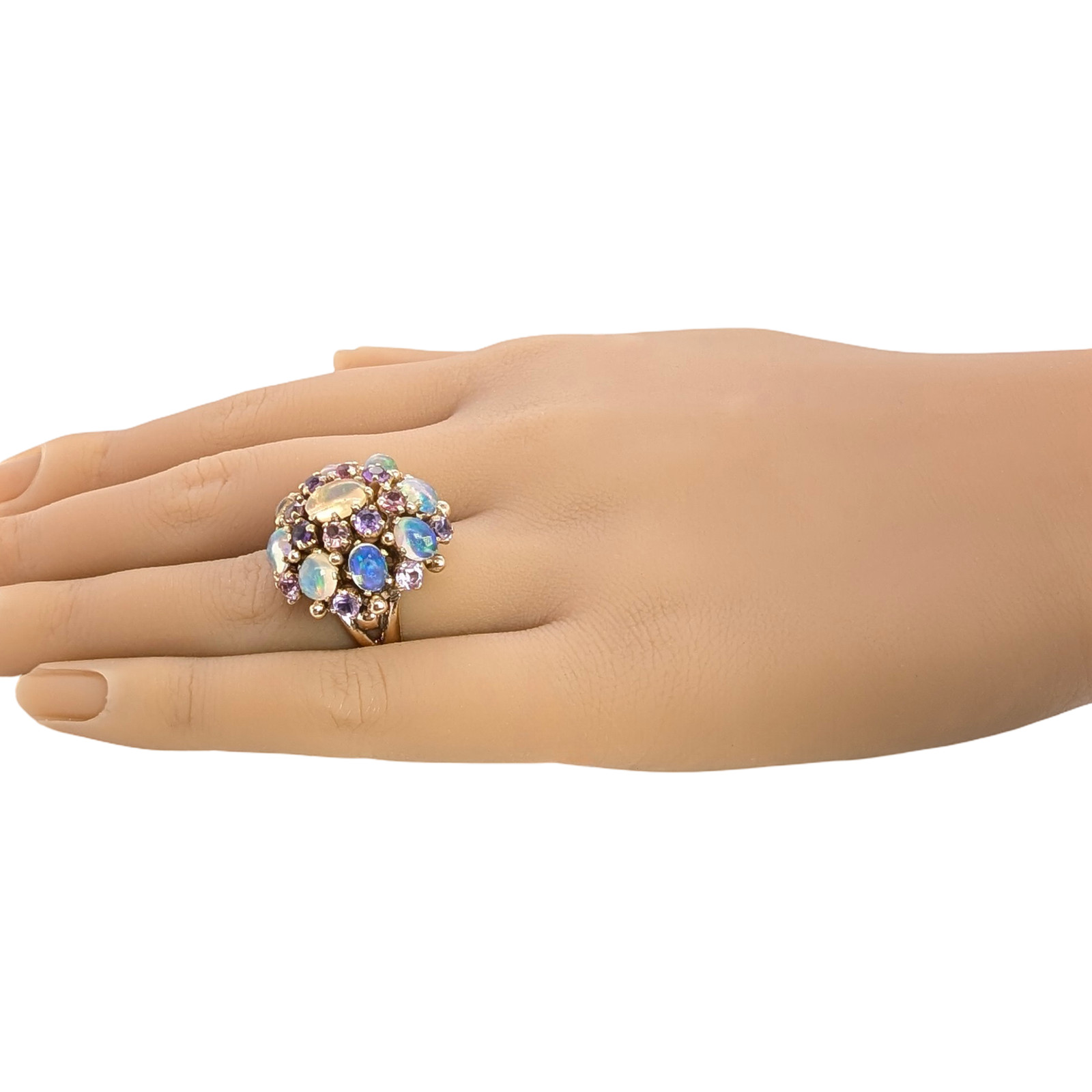 ESTATE SOLID 14K YELLOW GOLD OPAL PINK PURPLE GEMSTONE RING SIZE 4.25 #8037