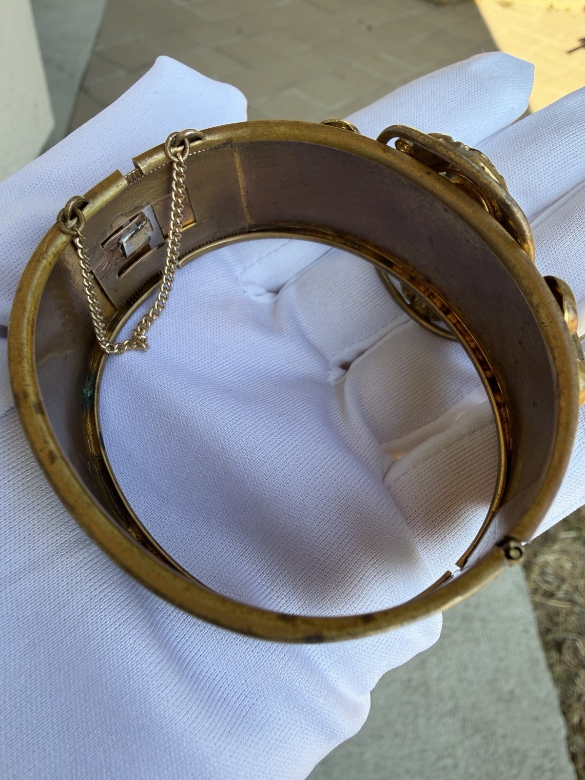 Antique Victorian Porcelain Miniature Portrait Bangle Cuff Bracelet C. 1900