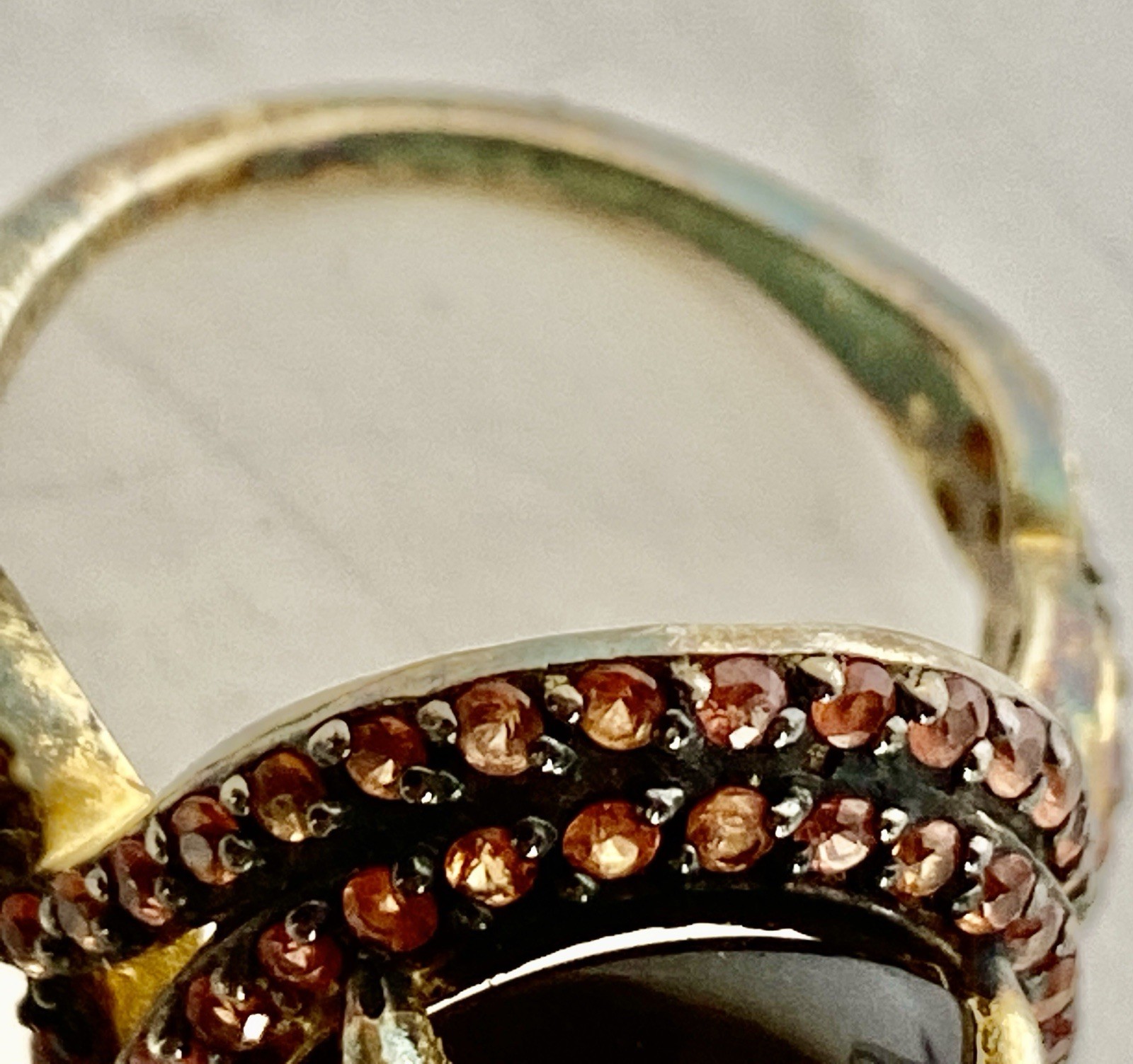 Clear Brown Stone w/Tiny Peach Stones Gold Plated Sterling Silver Ring TH , Sz 7