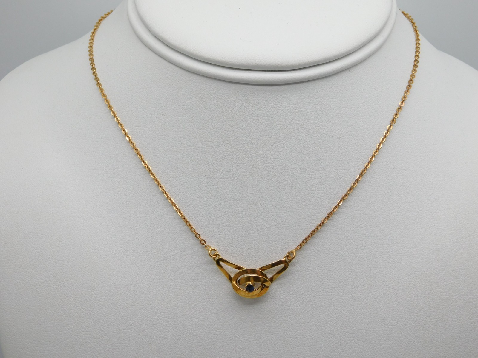 ART NOUVEAU 18K SOLID YELLOW GOLD SAPPHIRE STONE NECKLACE 14 3/4″ L