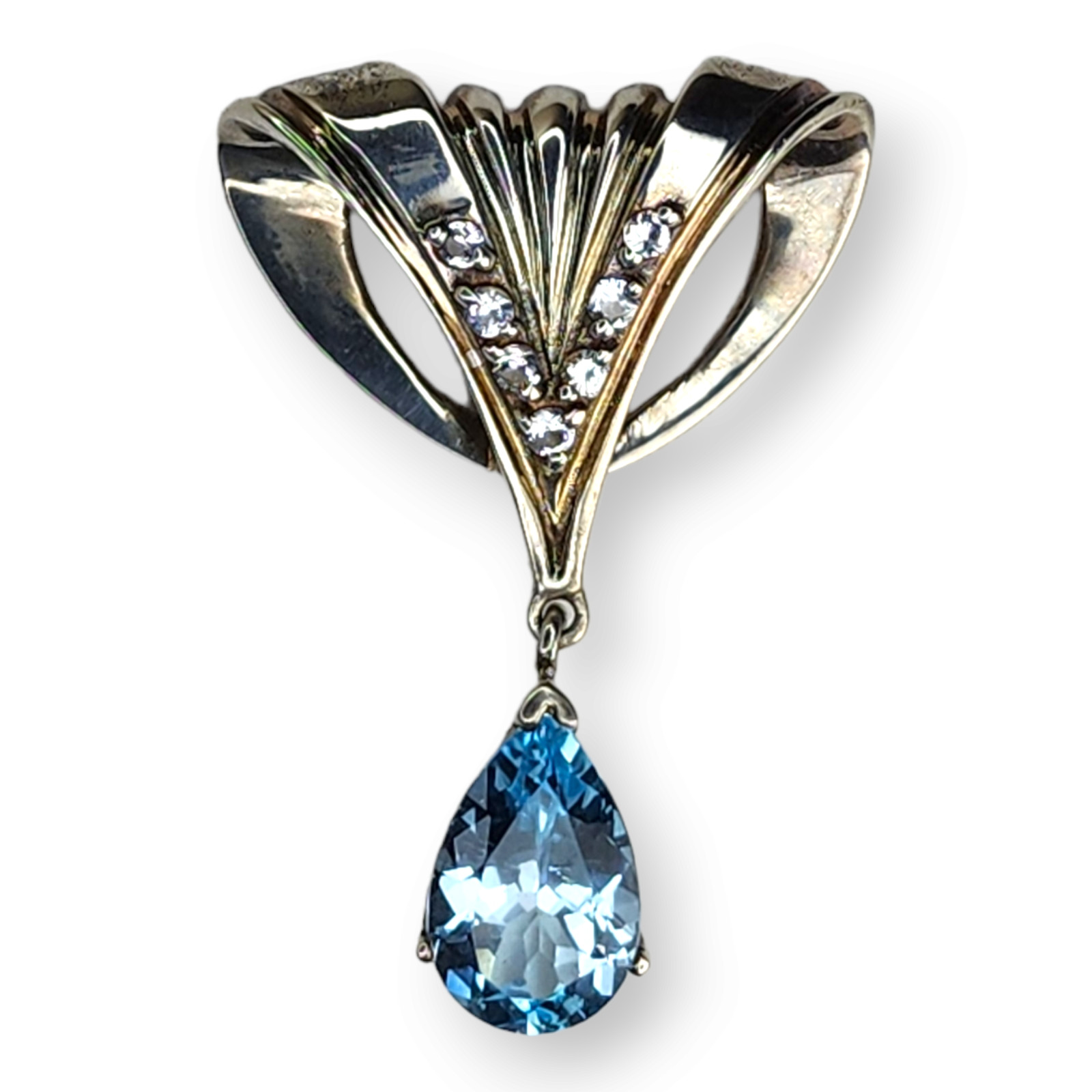Vintage Sterling Silver 925 Blue Topaz and Clear Topaz Faceted Pendant