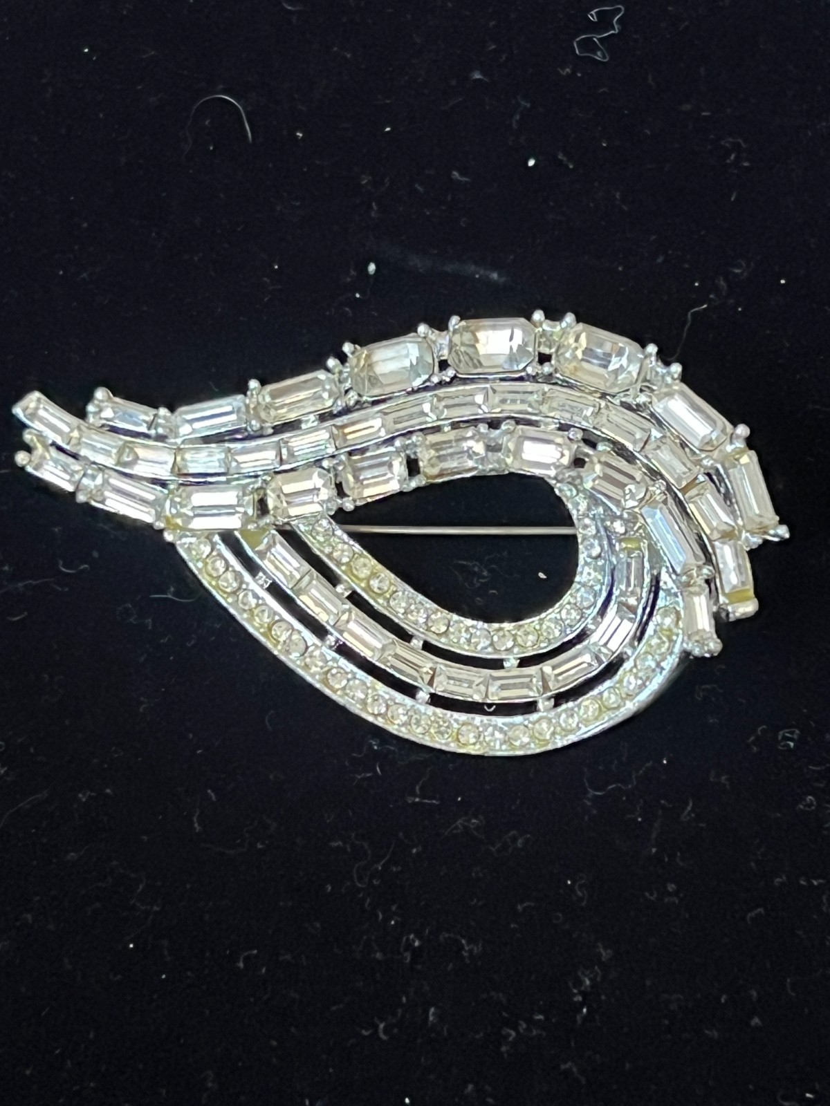 Vintage RHINESTONE BROOCH RHODIUM Plated Clear Rhinestones in Different Shapes;