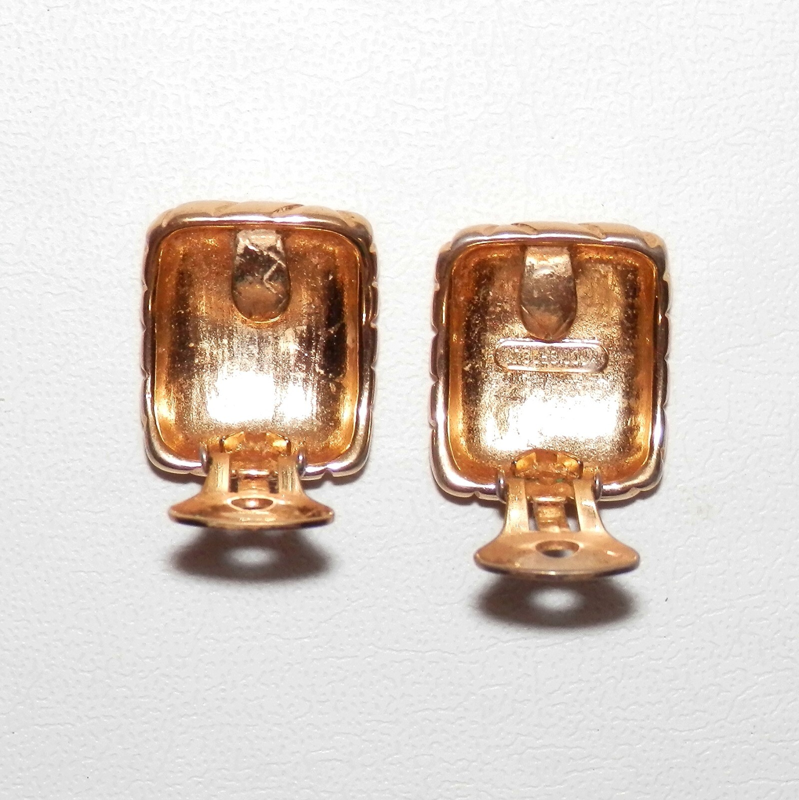 Vintage Vogue Bijoux Clip On Earrings Gold Tone Art Deco Style 80s Statement