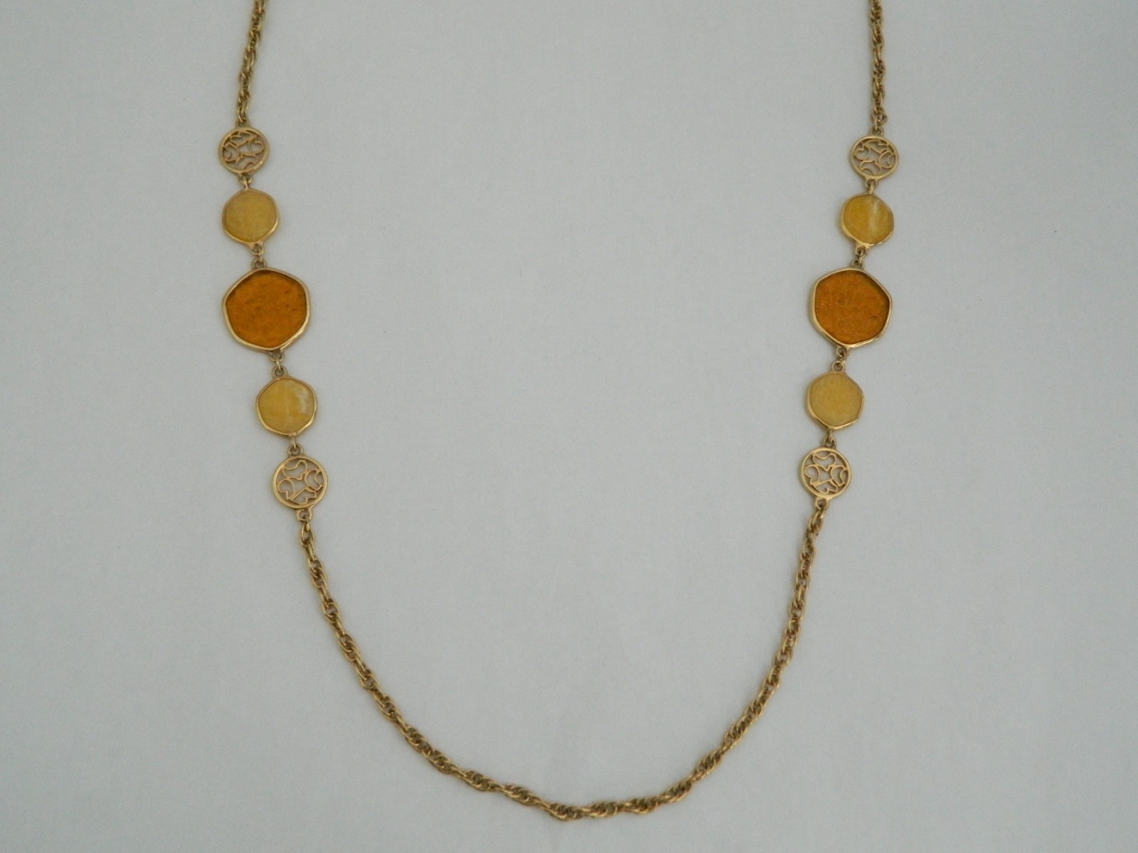 Vintage Sarah Coventry Honey & Amber Shade Discs Gold Tone Necklace