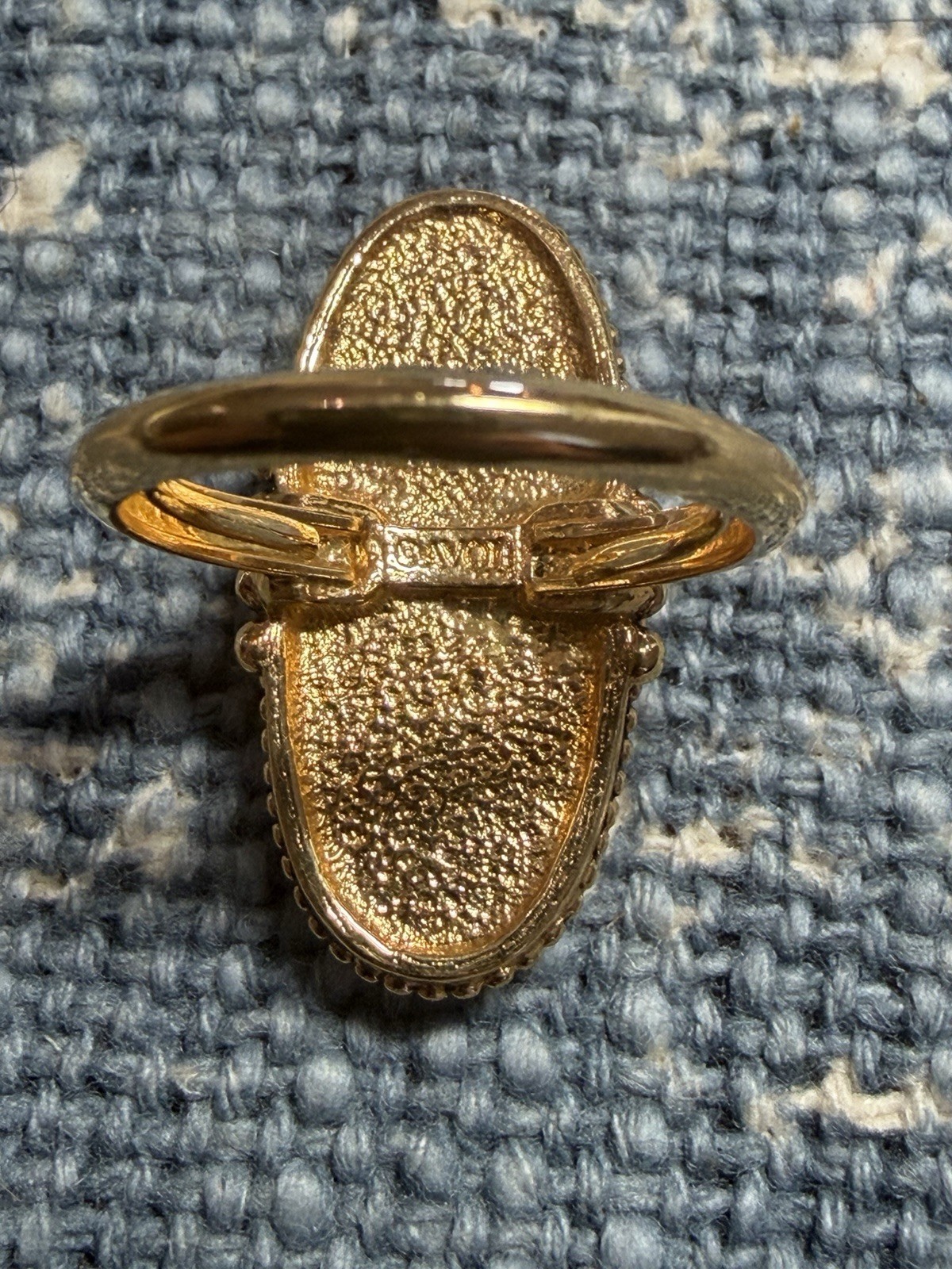 Vintage Avon 1978 Shimmering Sands Ring Brown Faux Agate Gold Tone Sz 8 Adj