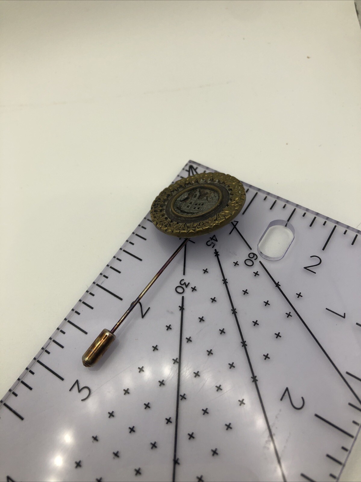 Vintage Antique Metal Picture Hat Pin Lapel Button VICTORIAN BUILDINGS