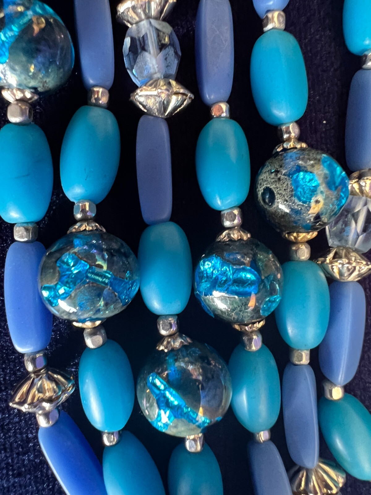 Murano Glass Beaded 2 Strand Necklace 22 Inches Long Blue