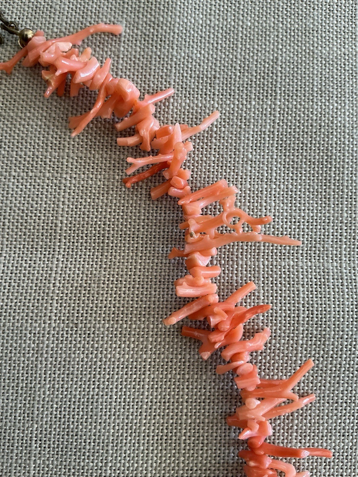 Vintage Undyed Salmon Pink Fine Branch Coral Necklace Fish Hook Clasp 24” Long