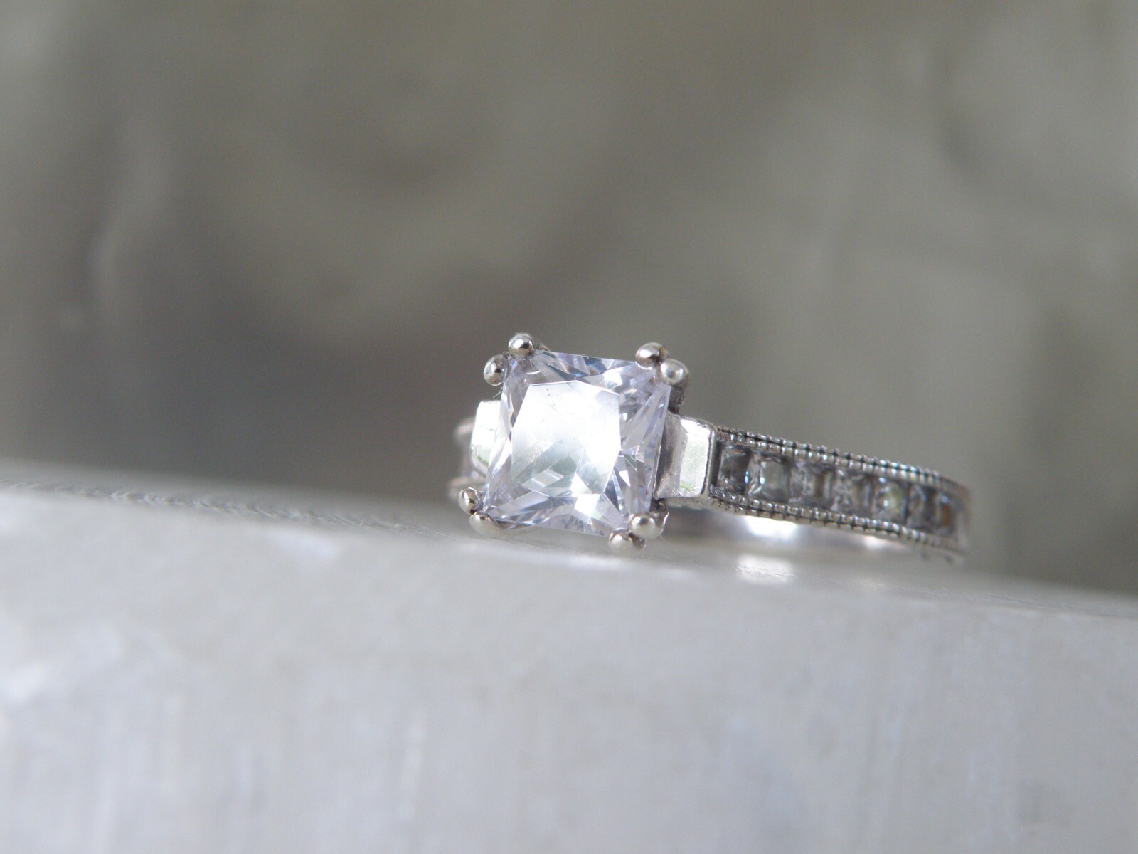 Vintage Style Sterling Silver 925 CZ Heirloom Engagement Band Ring Size 9.5