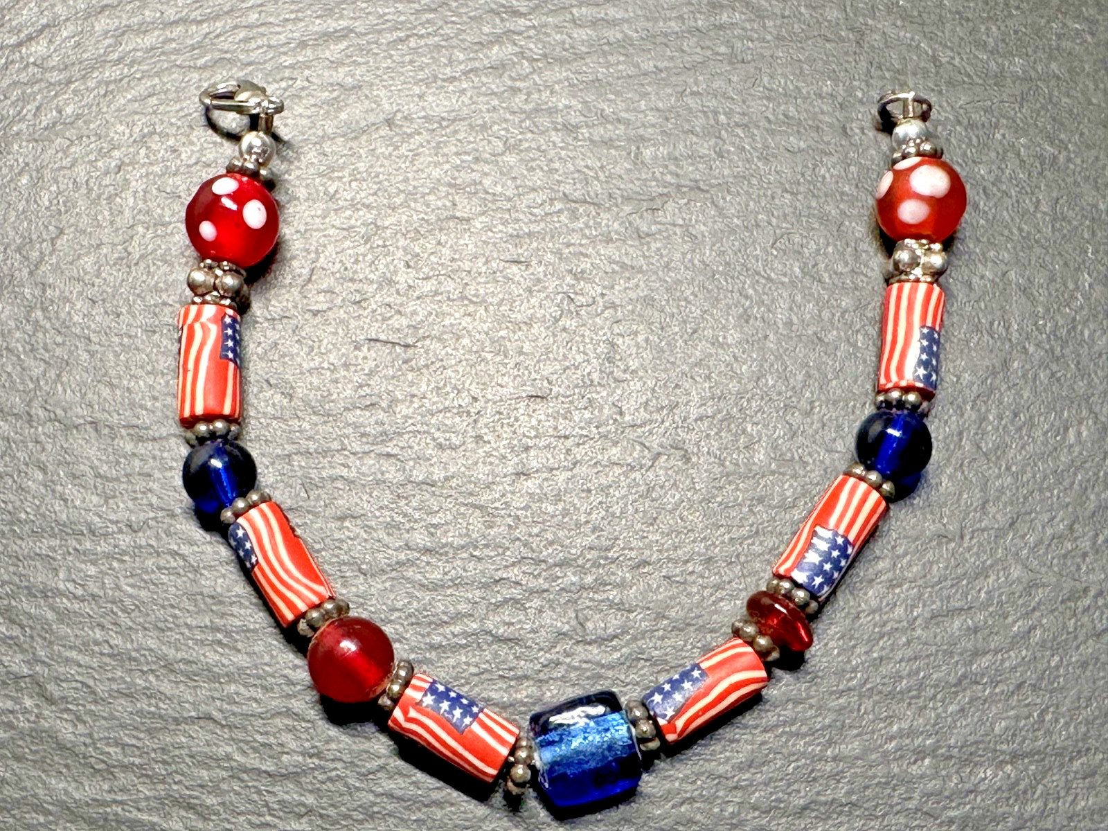 THREE DIFFERENT VINTAGE PATRIOTIC RED WHITE BLUE BRACELETS H901