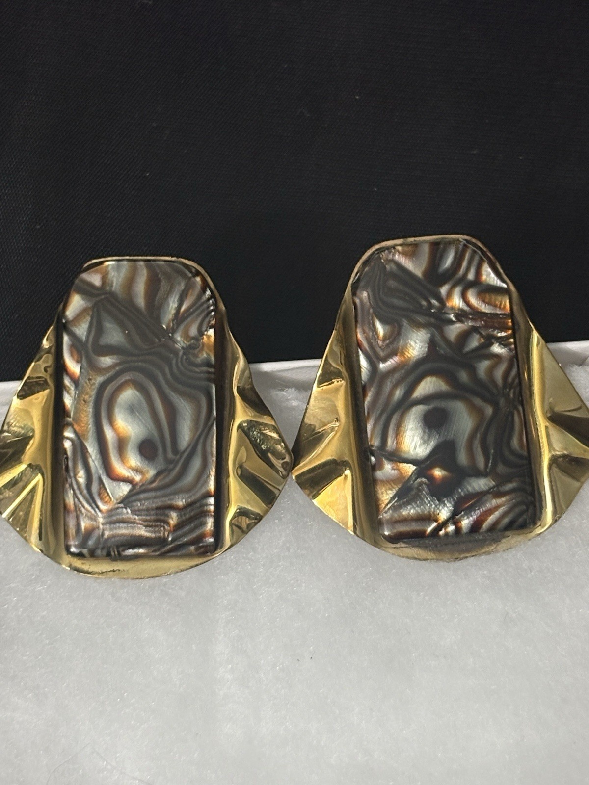 Modernist Brooch Earrings Set Brutalist Bold Studio Artist marble Swirl Signed