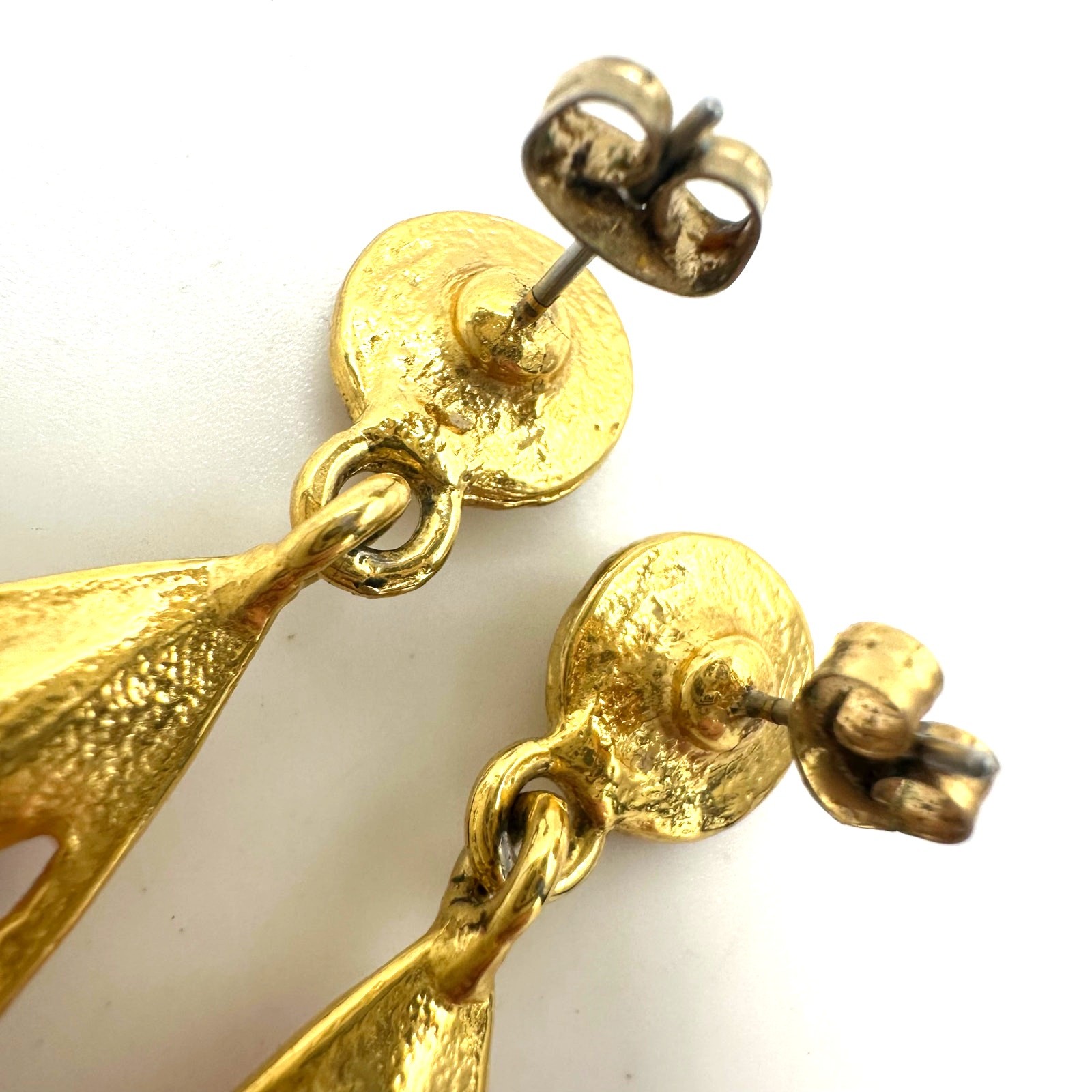 Vintage 1990s gold tone multicolor rhinestones dangle drop post earrings