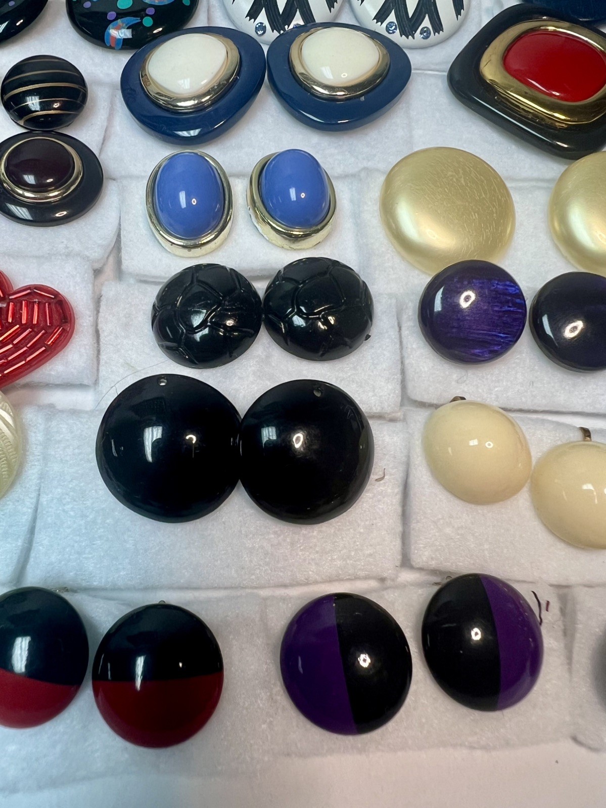Vintage 70s/80s Bold Chunky Statement Clip-On Earring Lot of 35 lucite acrylic