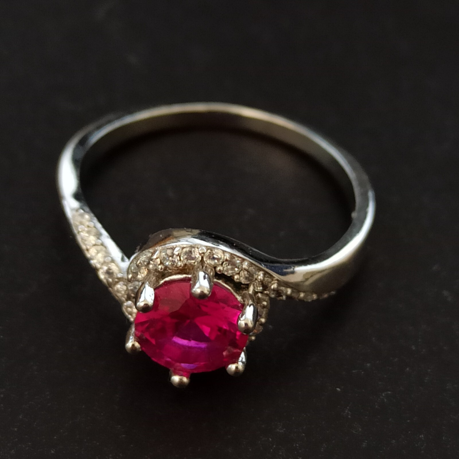 Sterling Silver Ruby Ring Bright Fuchsia Pink Tested 925 Feminine Classic Gift