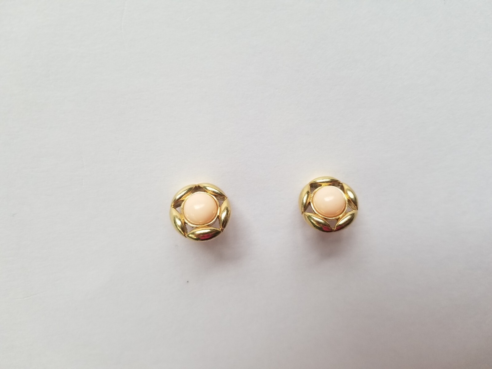 VTG Cabochon Stud Post Earrings WITH BACKS Pink and Gold 1930-1950
