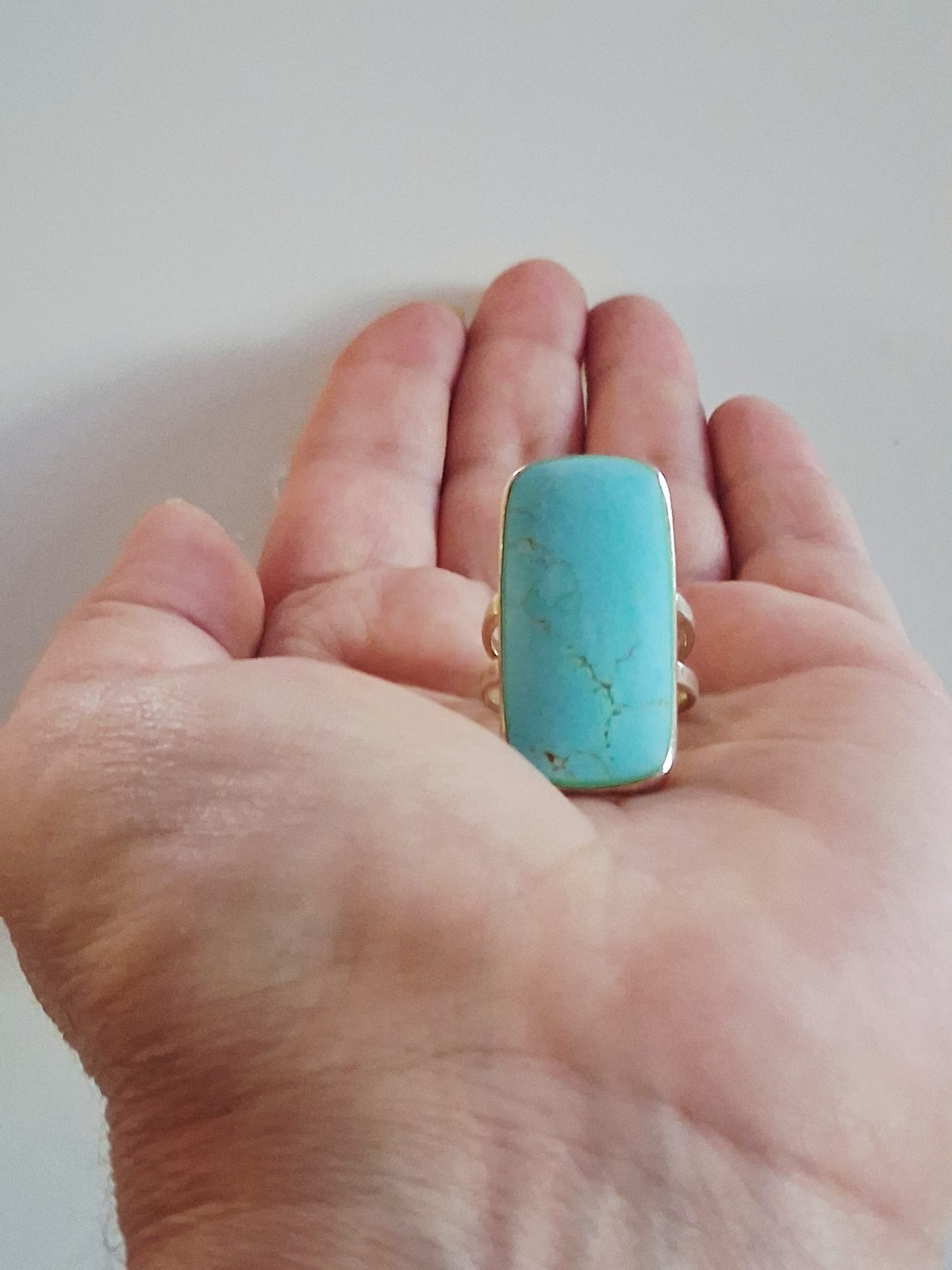 ATI Annika Witt Mexico Turquoise Large Statement Ring Size 8.75 Sterling Silver
