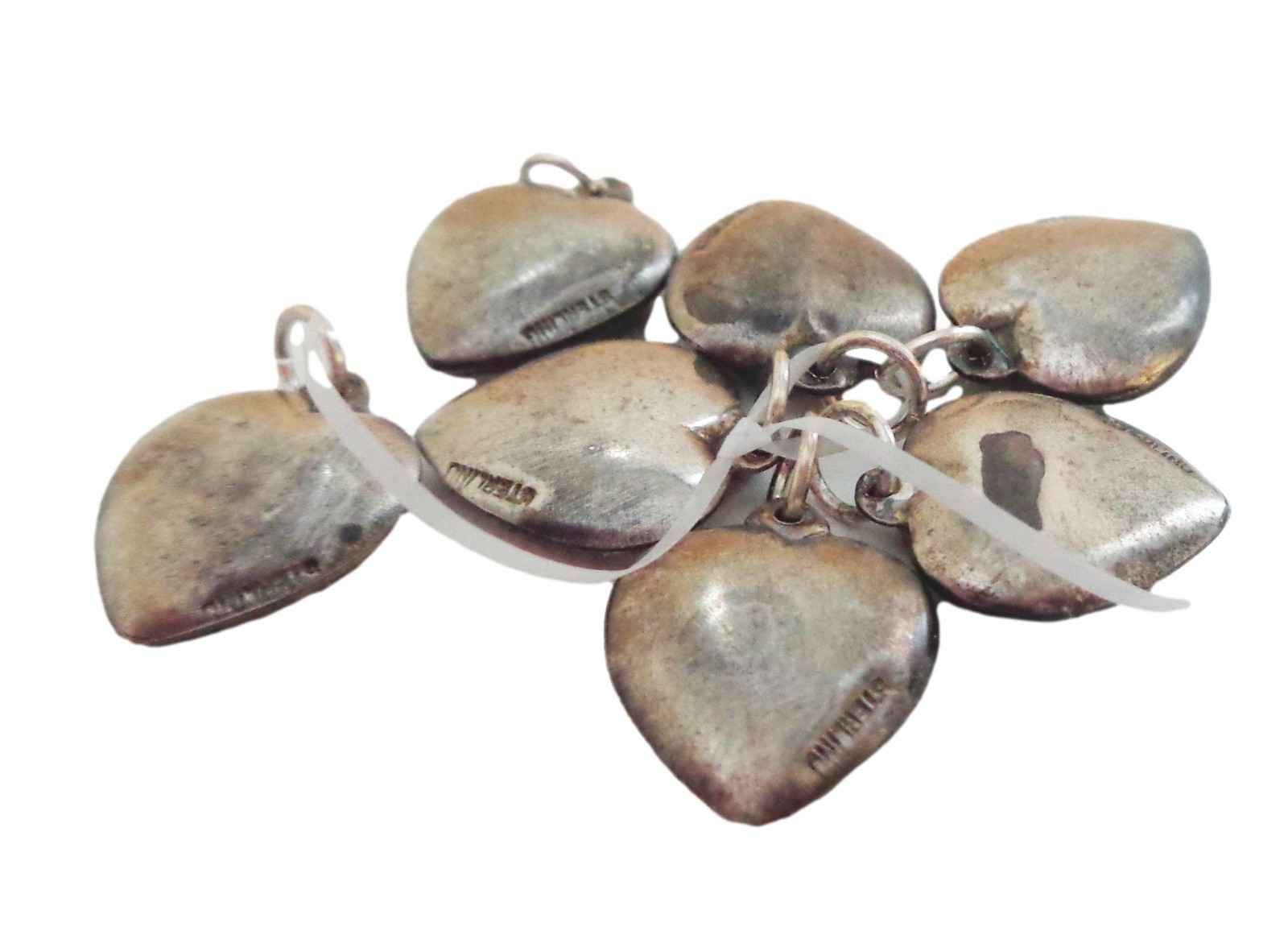 7 Vintage Puffy Sterling Silver Heart Shaped Pansy Charms