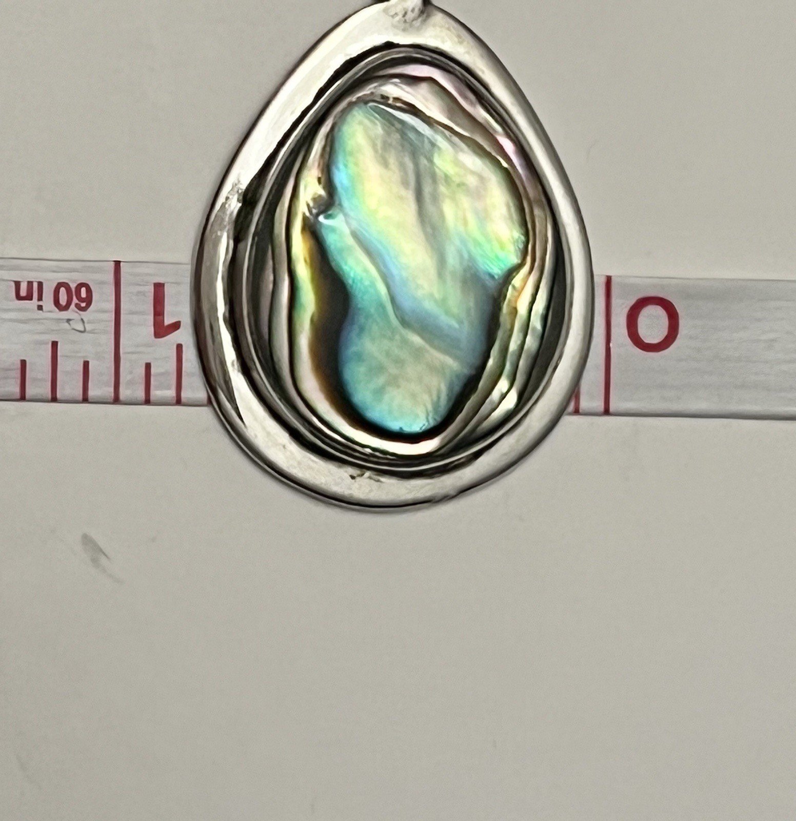 VTG Sterling Silver MEXICO ATI Abalone Inlay Teardrop Pendant