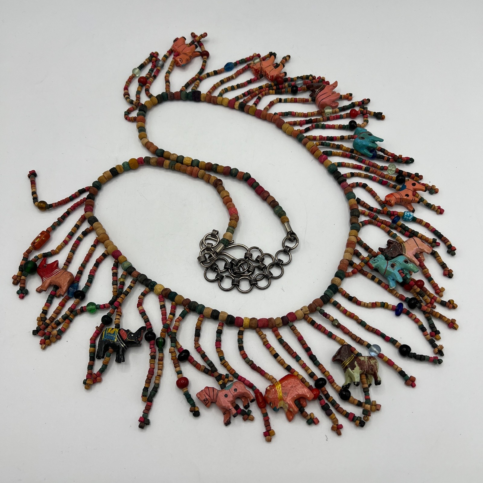 Long Artisan Beaded Animal Necklace with Colorful Fringe – Global Folk Inspired
