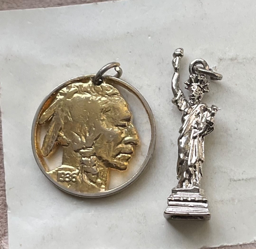 Vintage BUFFALO HEAD NICKEL Coin 1936 Silhouette STATE LIBERTY Charms Plated
