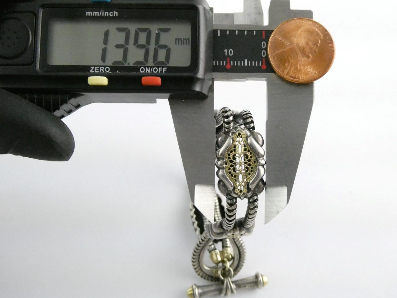 William Schraft Sterling Silver and 18k Gold Filigree Brutalist Bracelet 7.25 In