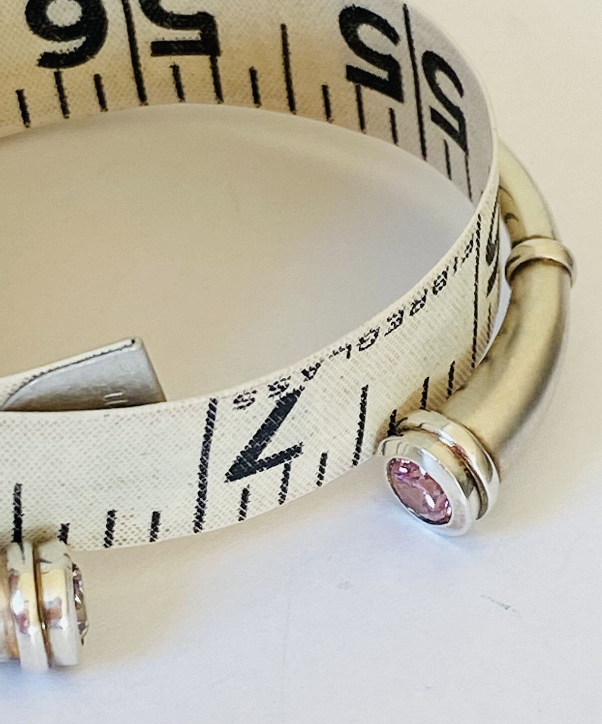 Vintage Sterling Silver Pink & Clear Topaz Cremation Cuff Bracelet