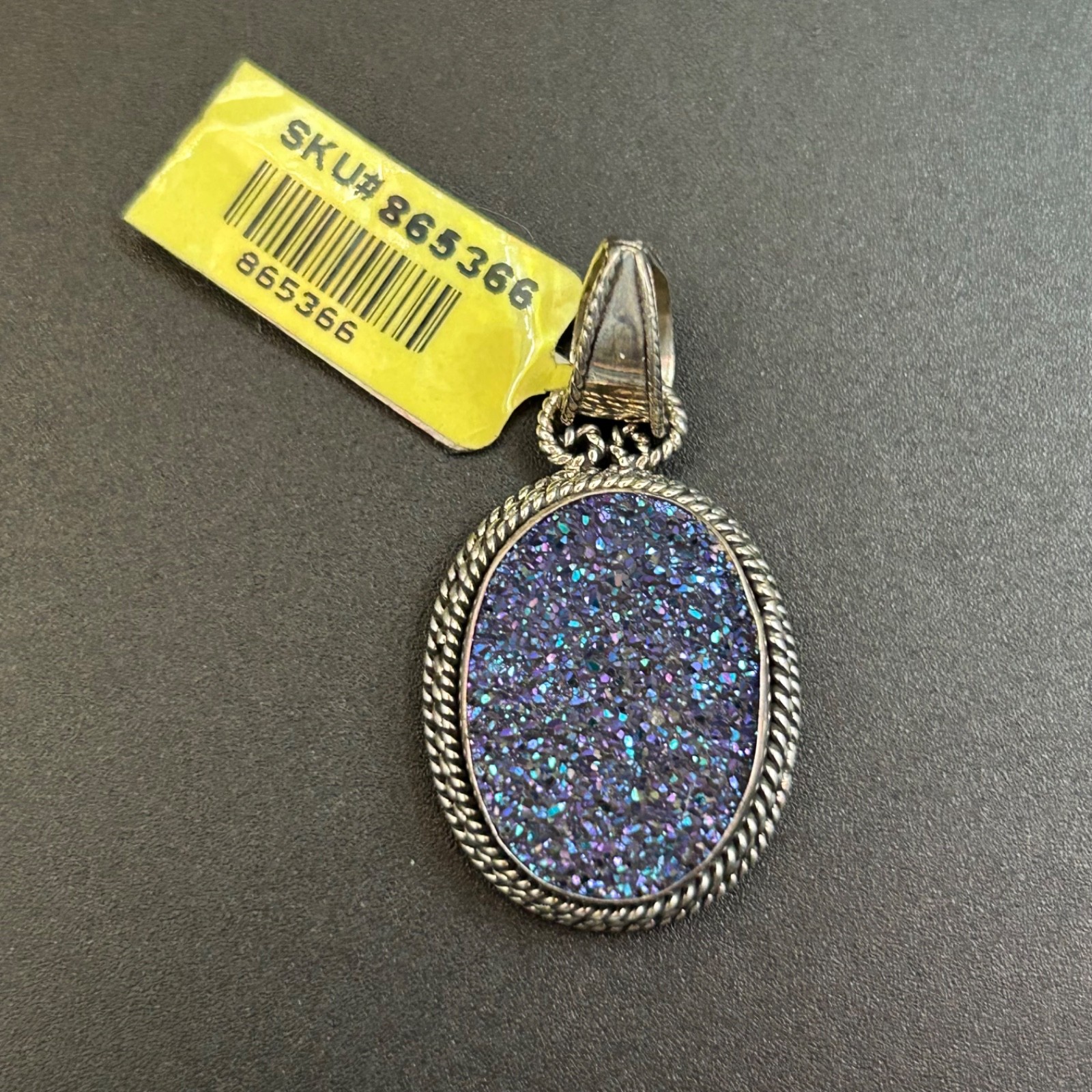 Blue Purple Druzy Sterling Silver Pendant 925 New Marked Witchy Fairy