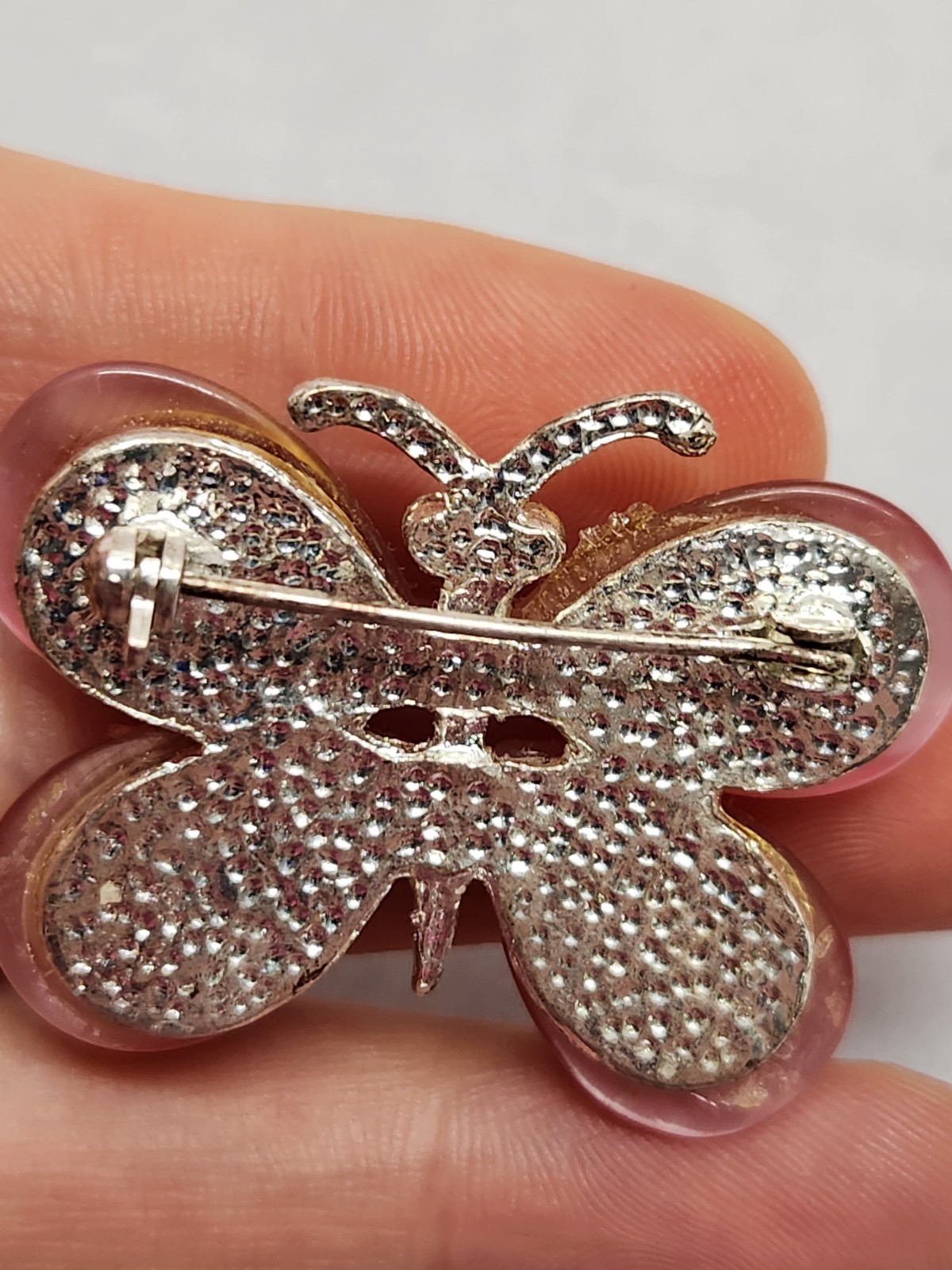 Vintage Pink Stone Butterfly Brooch Pin Adorable