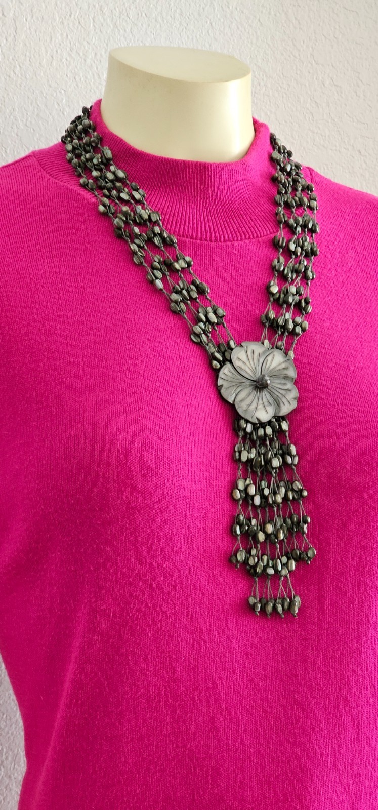 RARE VINTAGE Mother Pearl necklace shiny different gray shapes 4 strand 18
