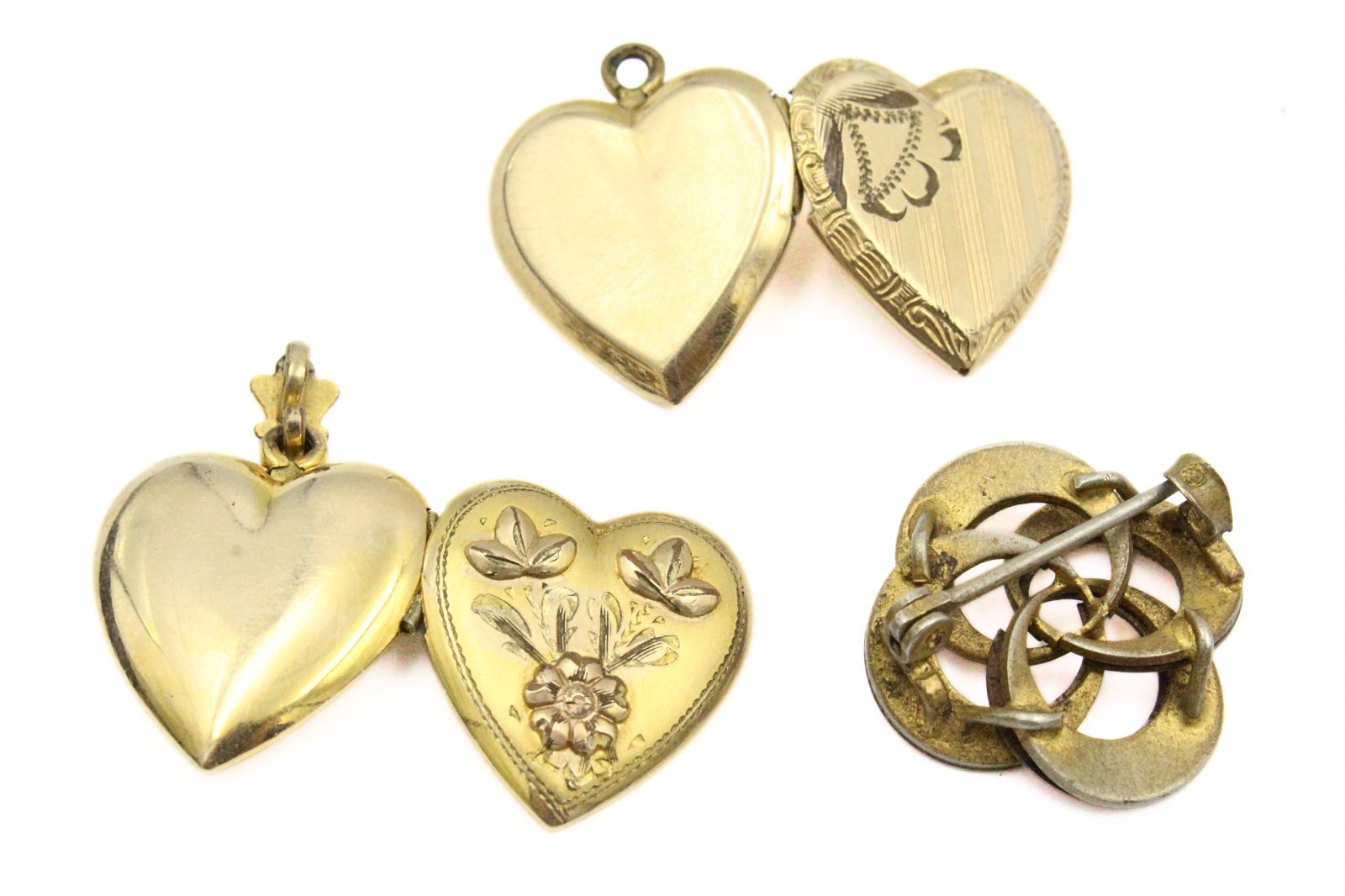 Antique Victorian Gold Filled Etched Carved Heart Locket Pendant Lot